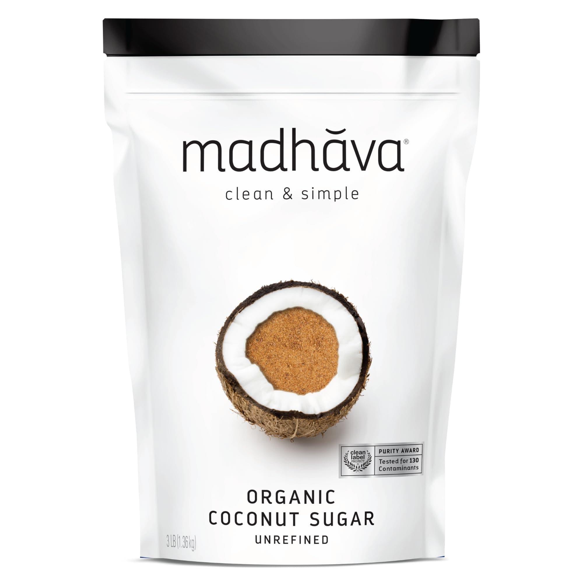MADHAVA Organic Coconut Sugar 3 Lb. Bag (Pack of 1), Natural Sweetener, Sugar Alternative, Unrefined, Sugar for Coffee, Tea & Recipes, Vegan, Organic, Non GMO