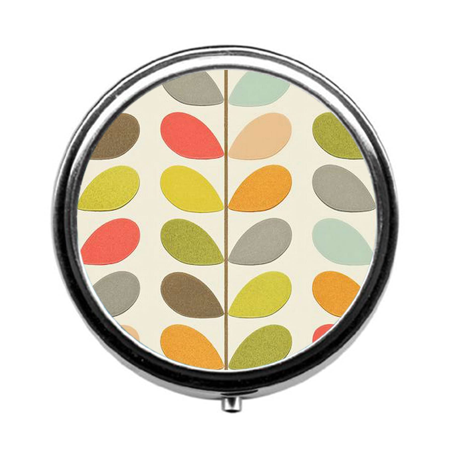 Multi Stem Orla Kiely Folio Custom Fashion Pill Box/Pill Case-Round Pill Box/Case- Three-Compartment Pill Box/Pill Case …