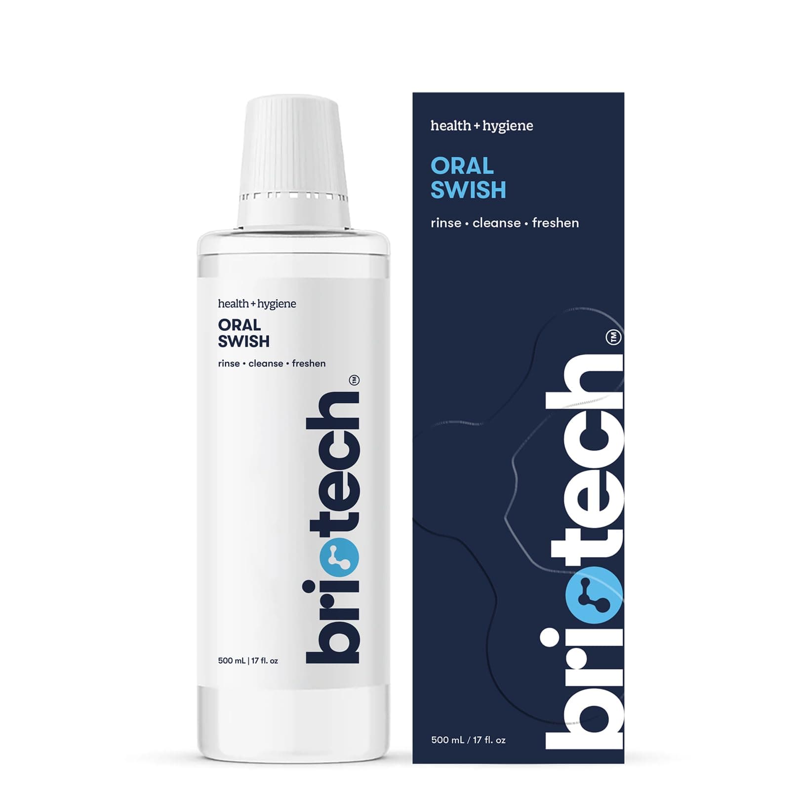 BRIOTECH Oral Swish, Hypochlorous Acid Mouthwash Rinse, Gentle Oral Care Hygiene, Fight Bad Breath, Support Against Plaque, Gum Irritation & Tender Gums, Alcohol & Fluoride Free, 17 fl oz