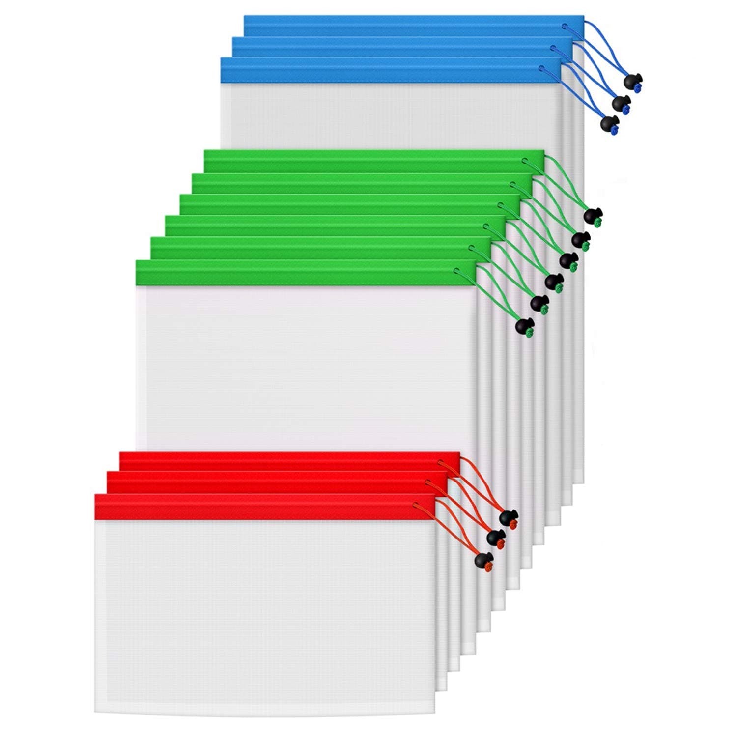 Poipoico Reusable Mesh Produce Bags, Keep Fruits and Vegetables Fresher Longer in These Bags,3 Sizes Lightweight Washable and See-Through Reusable Shopping Bags with Drawstring,12pc Set (3L,6M,3S)