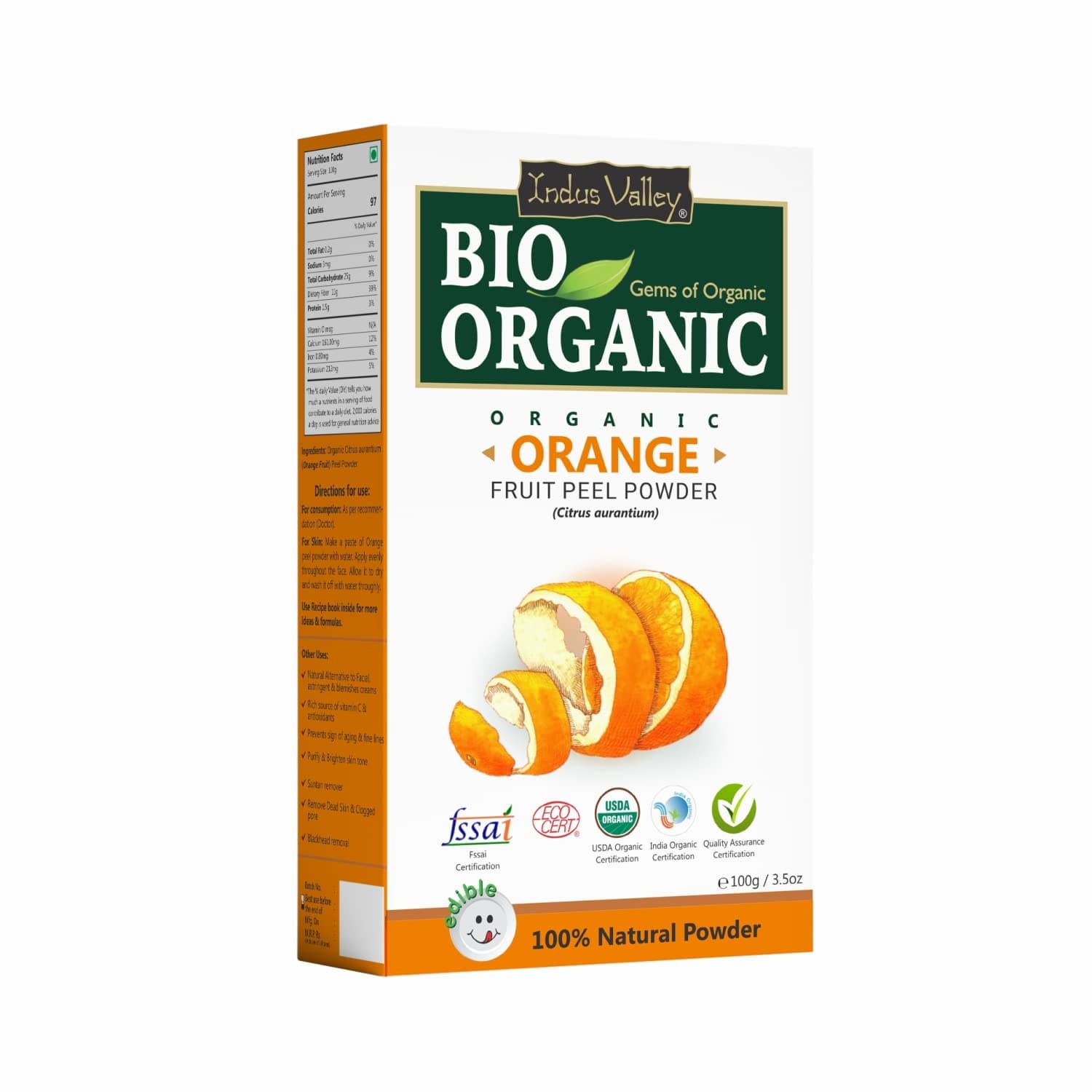 INDUS VALLEY Organic Orange Peel Powder | Citrus aurantium, For Face & Skin Care - Set Of 3(100g x3 = 300g)