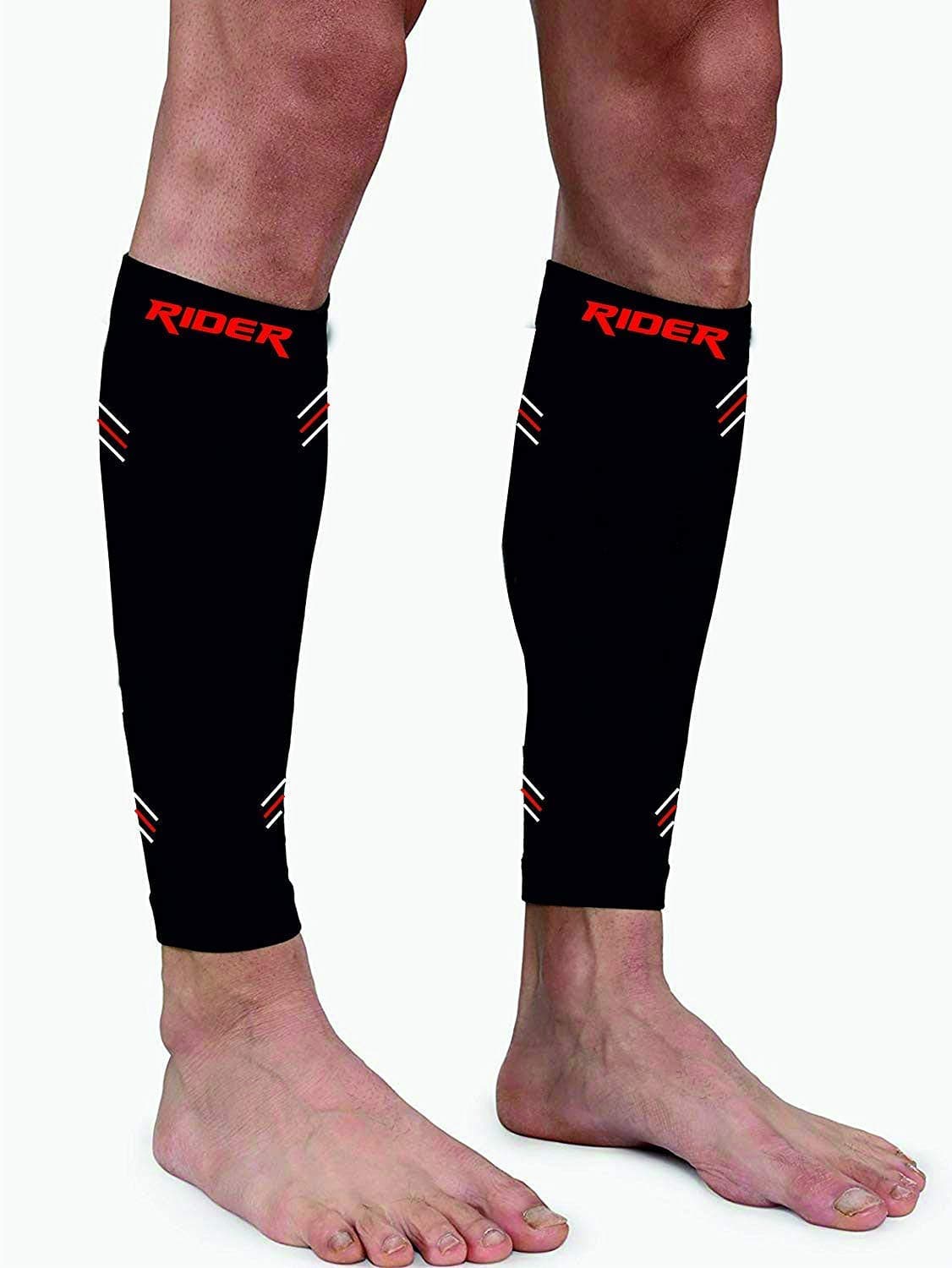 Just Rider Calf Compression Sleeves for Men & Women, Unisex. Shin Splint Leg Sleeves. Graduated Compression for Calf Strains, Shin Splints and Varicose Veins,Recovery & Prevention (Black, Medium)