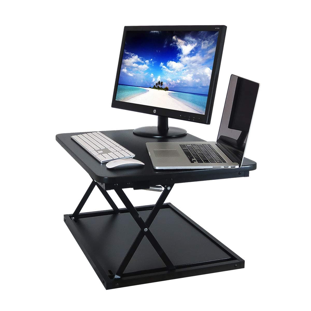 Small Standing Desk Sit to Stand Desk Riser Converter | 28 Inch Fully Assembled Desktop Converter | Standing desks for Sitting and Standing (Black)