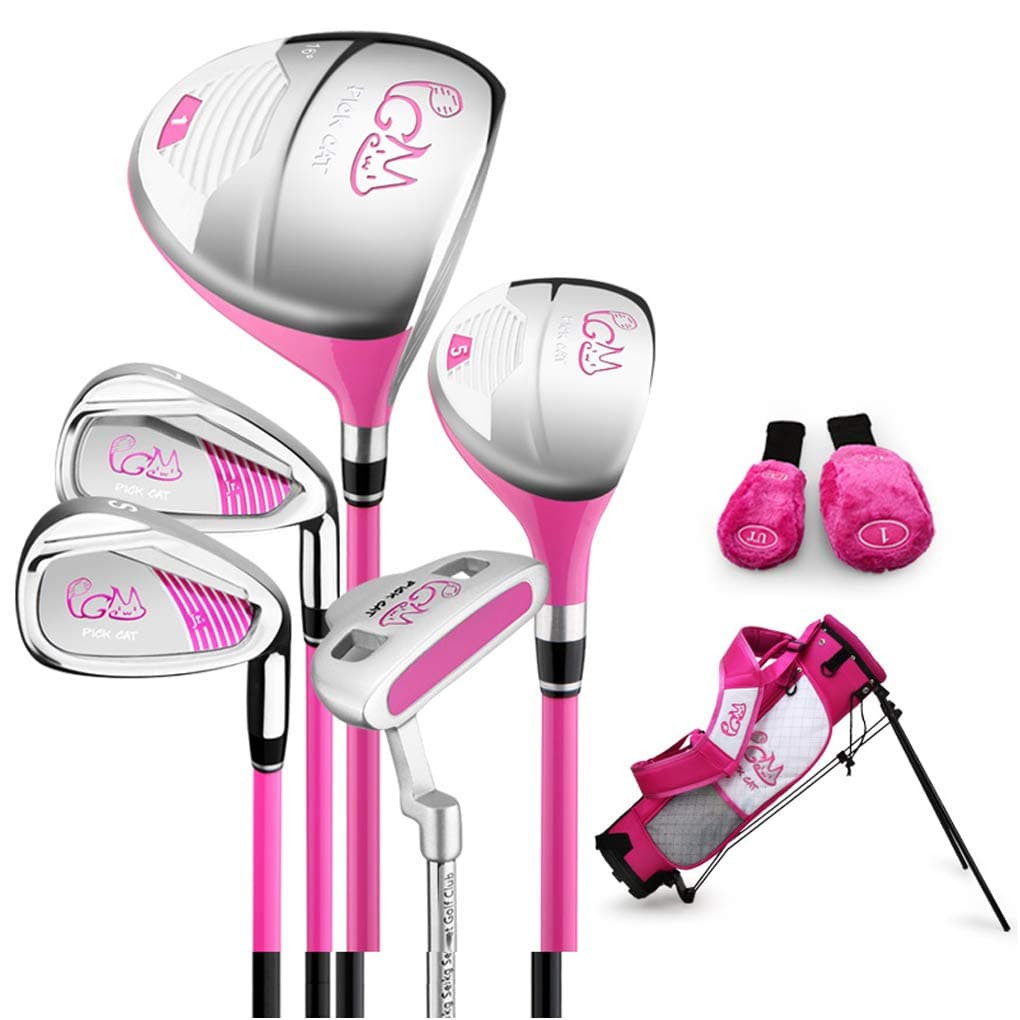 PGM Junior Golf Clubs Complete Set for Kids 5 Golf Clubs with Stand Bag and 2 Headcovers for Boys & Girls Right Hand