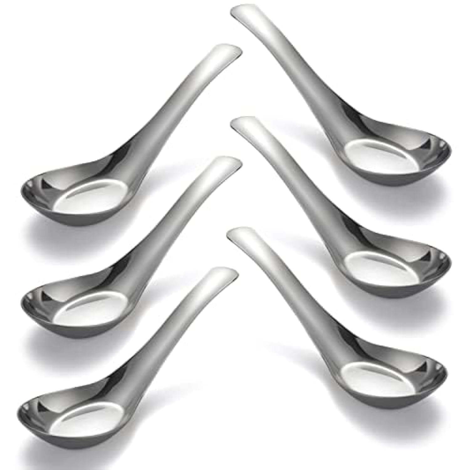 Soup Spoons Stainless Steel Dinner Spoons Set of 6 Chinese Soup Spoon Mirror Polished Asian Soup Spoons for Bouillon Dessert Cereal Thai Miso Ramen