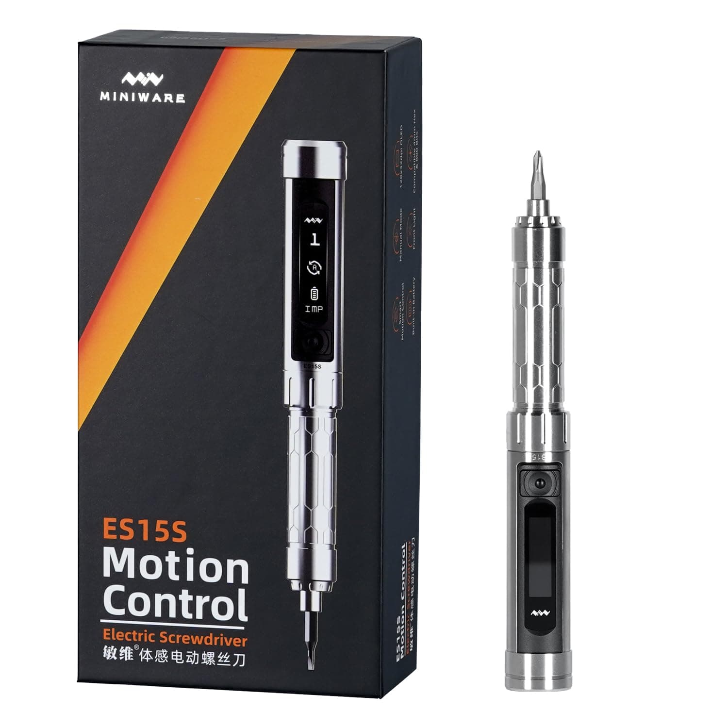 YKEY Original MINIWARE ES15S Mini Electric Power Screwdriver Rechargeable Portable Small Cordless Smart Motion Control with 24 Magnetic Bits OLED Screen Repair Tool for Phone Camera Laptop