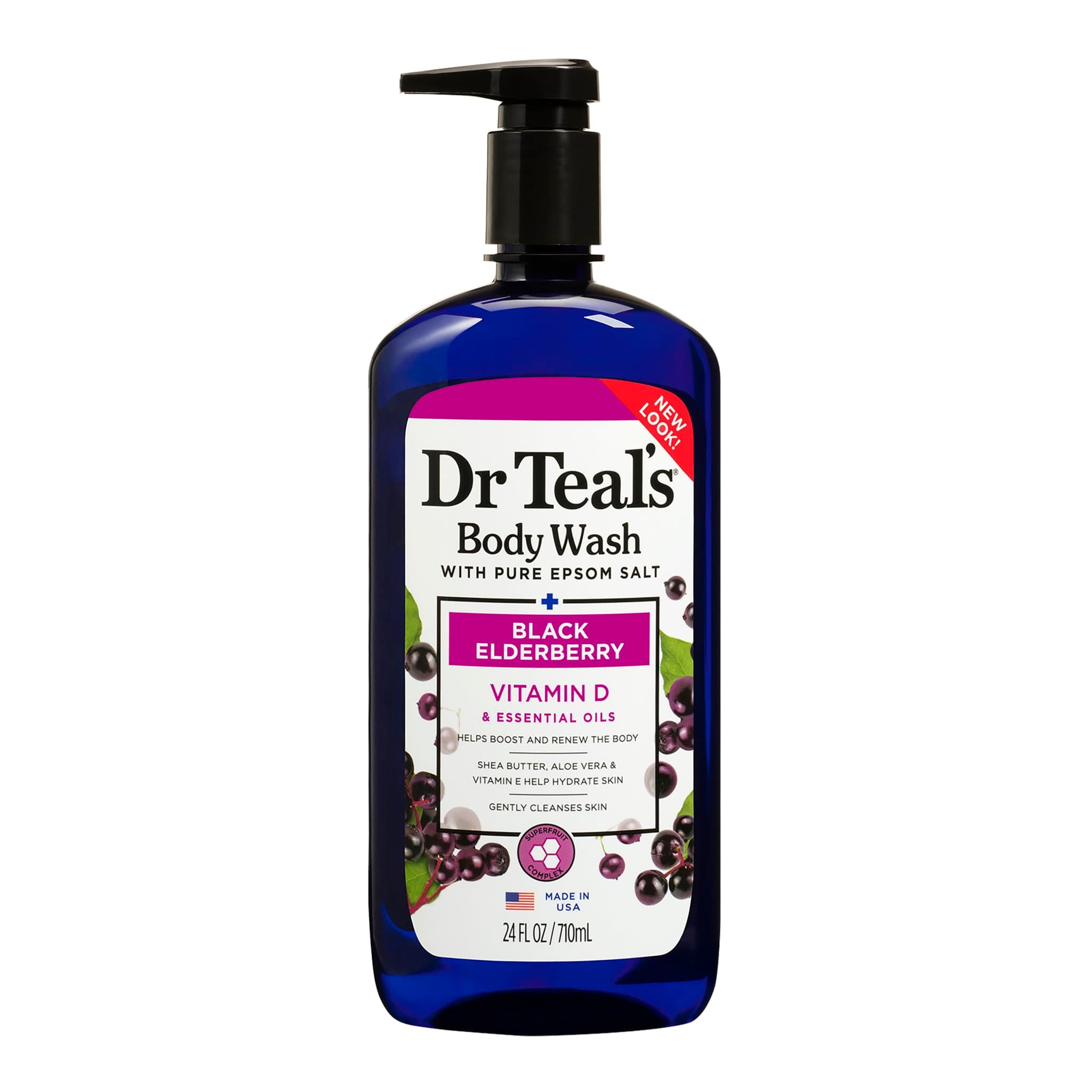 Body Wash with Pure Epsom Salt, Black Elderberry with Vitamin D & Essential Oils, 24 fl oz