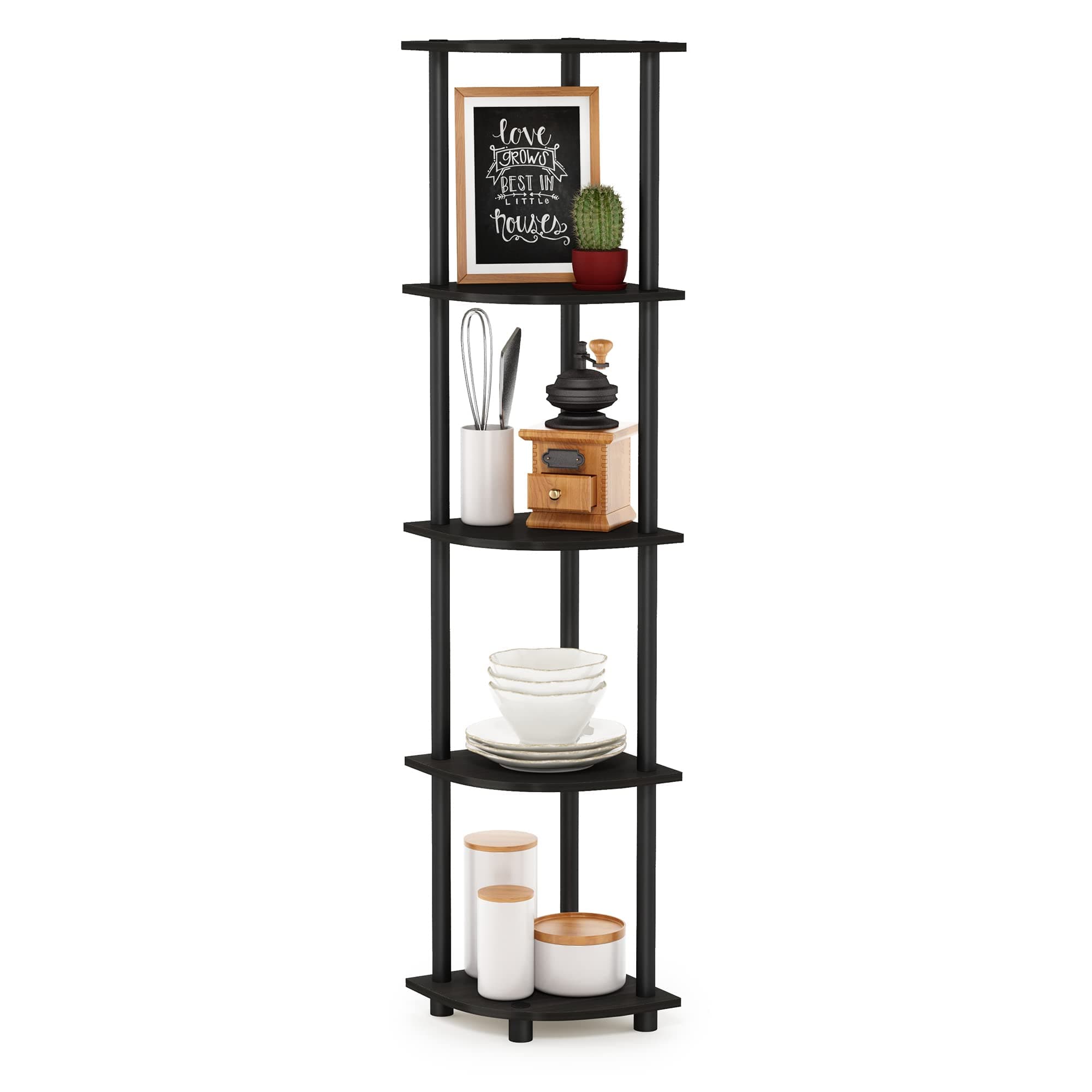 FURINO Turn N Tube, Corner Shelf, 5 Tiers, Espresso/Black
