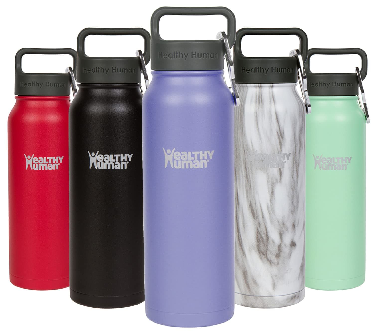 Healthy Human (620ml, Lilac) - Water Bottles - Cold 24 Hours Hot 12 Hours. Vacuum Insulated Stainless Steel Double Walled Thermos Stein Flask with Carabiner & Hydro Guide