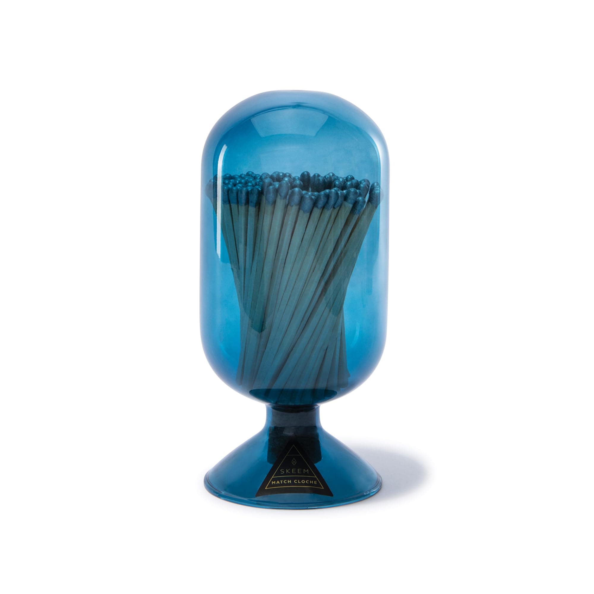 Skeem Azura Match Cloche – Blue Apothecary Glass, Silver-Tipped Matches – Perfect Gift & Elegant Candle Lighting Essential