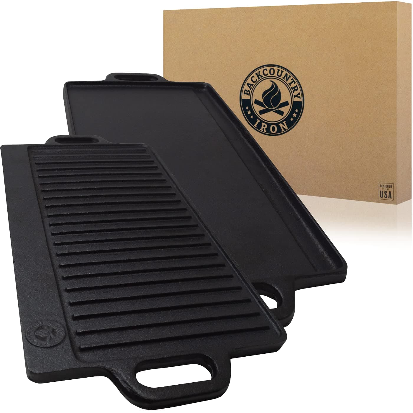 20 x 9 inch Large Reversible Seasoned Cast Iron Grill / Griddle