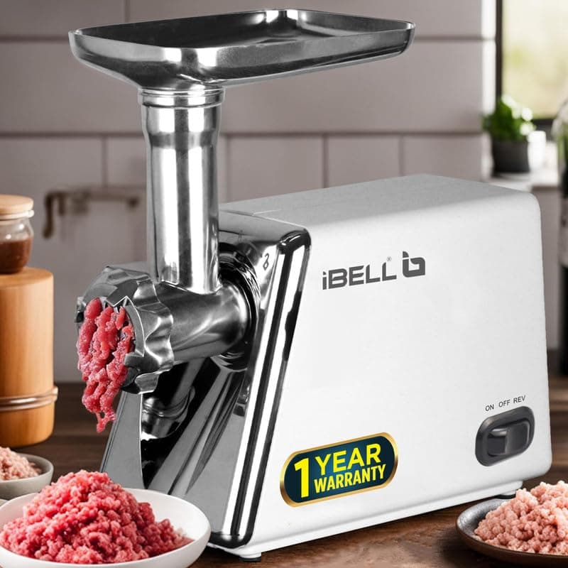 iBELL Stainless Steel Mt1750Y Meat Grinder, 1800W, Heavy Duty Mincer Machine for Mincing/Chopping Meat, Keema/Sausage/Kebab Maker (Silver)