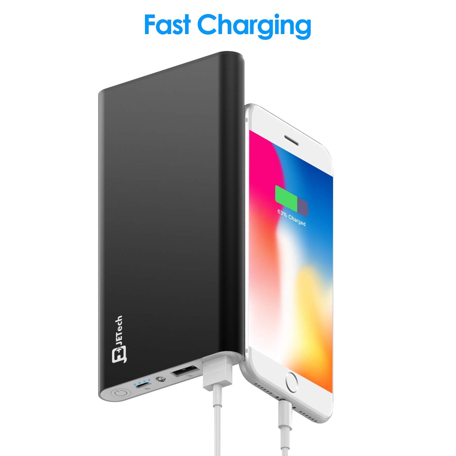 JETech 10,000mAh Portable External Power Bank, Battery Charger, 2-Output, Black