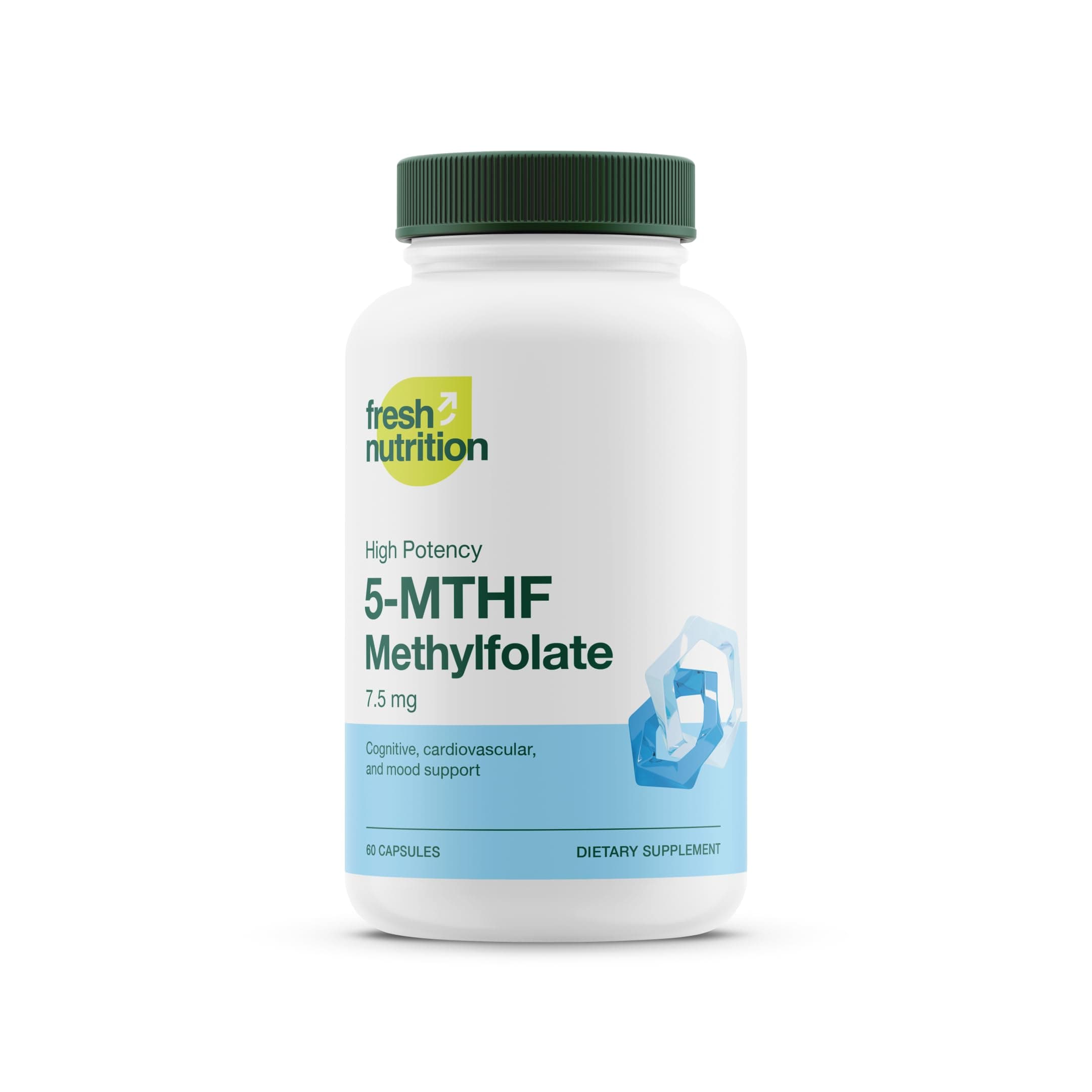 Fresh Nutrition L Methylfolate 7.5mg – Maximum Potency – Superior Bioavailability – 5-MTHF Methyl Folate for Mood, Cognition, Immunity, Cardiovascular, Neurological, Reproductive Health - 60 Capsules