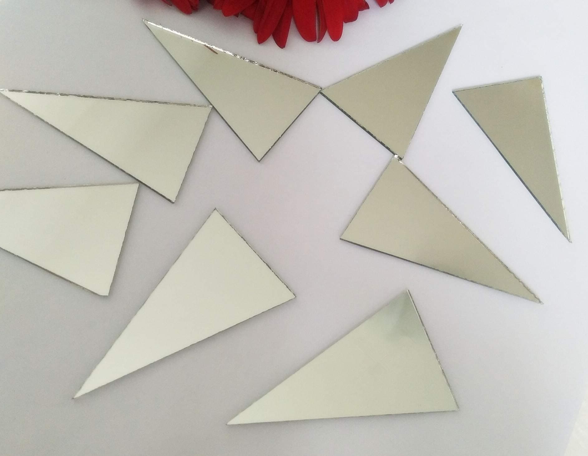 Triangles Silver Glass Mirrors,Mirror Mosaic Tile Triangle Shape Supplies 60PCS with Size 1.38x2.48inch