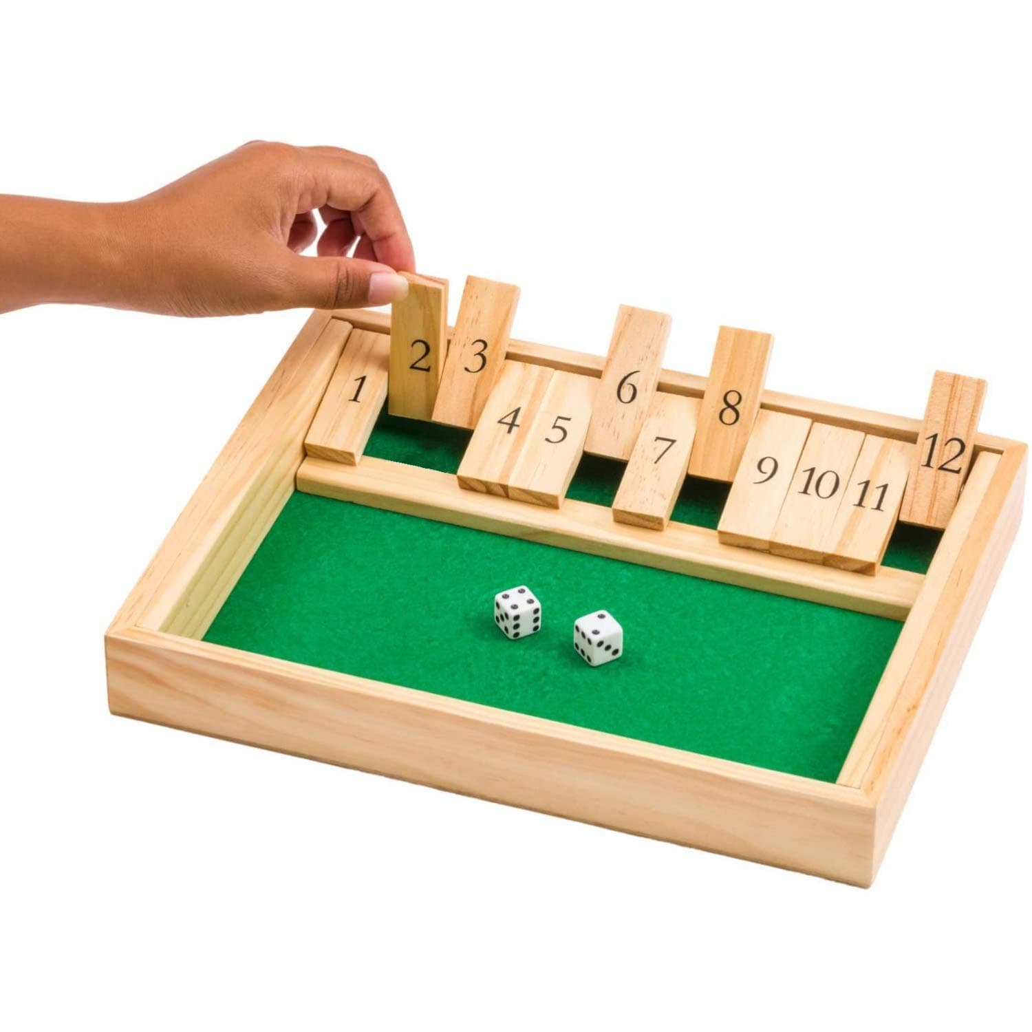 Regal Games Shut The Box Game - Fun Table Math Game with Wooden Board for Adults & Kids - 12 Spot Dice Game for 2 or More Players - Perfect for Game Night and Travel - (For Ages 8+)