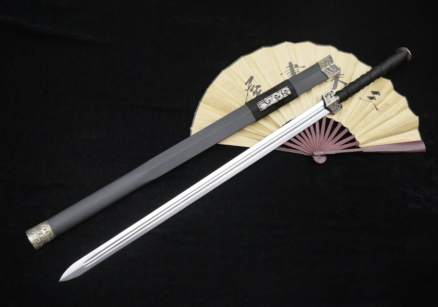 Chinese Sword/Han jian/Medium Carbon Steel Blade/Solid Matte Black Paint Scabbard/Zinc-Alloy