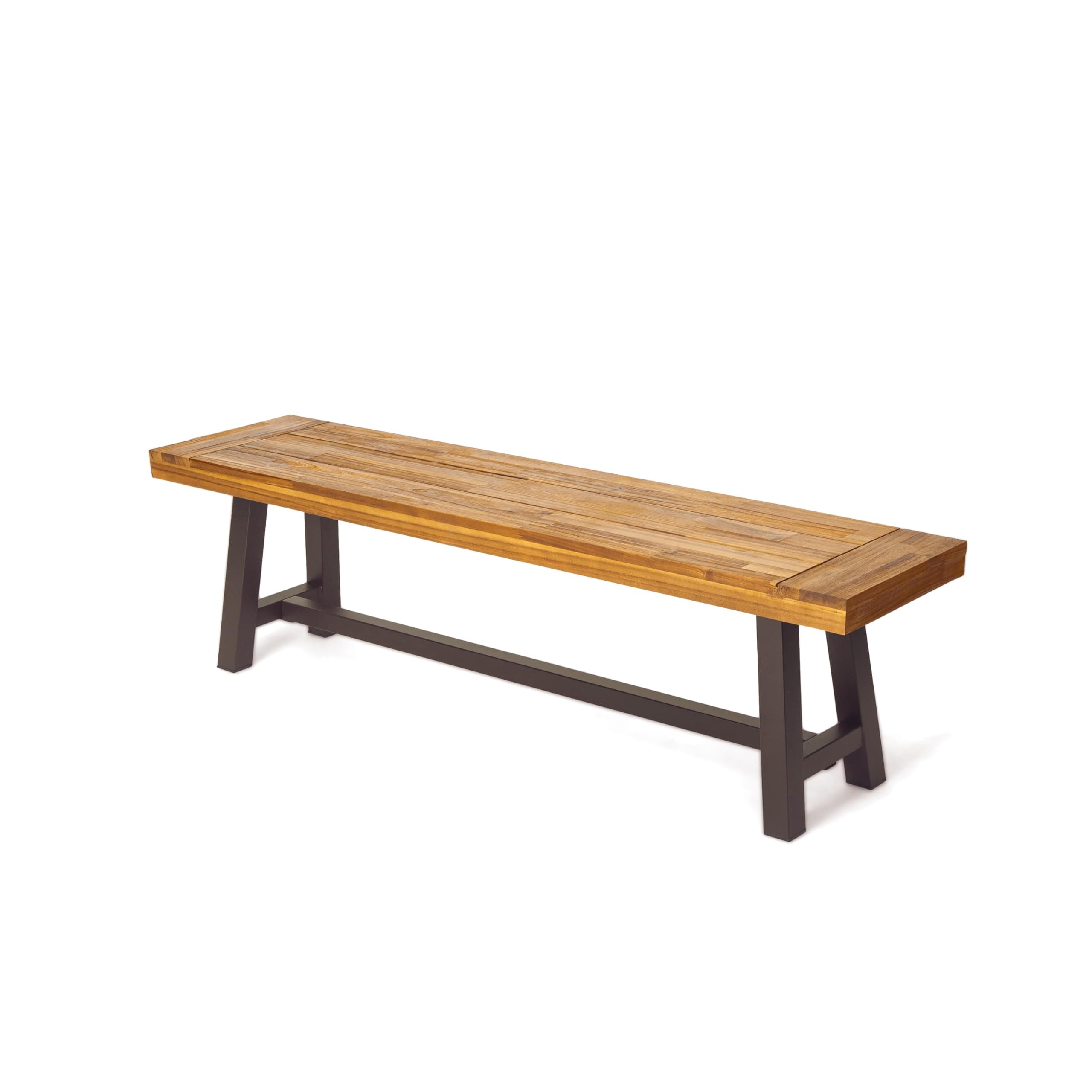 Carlisle Outdoor Acacia Wood and Rustic Metal Bench, Sandblack Finish/Rustic Metal