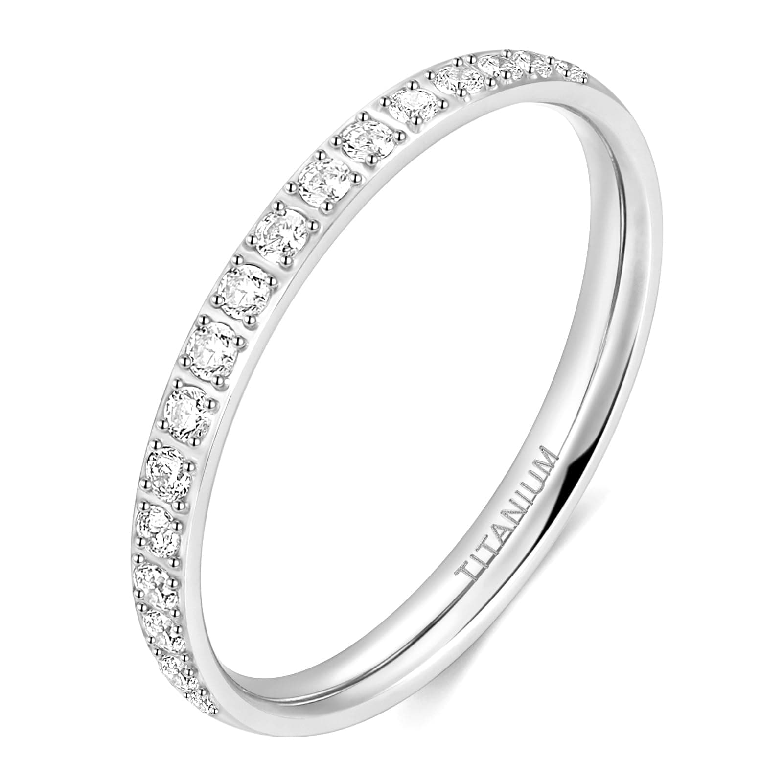 2mm Women Titanium Eternity Ring Cubic Zirconia Anniversary Wedding Engagement Band Size 3-13.5