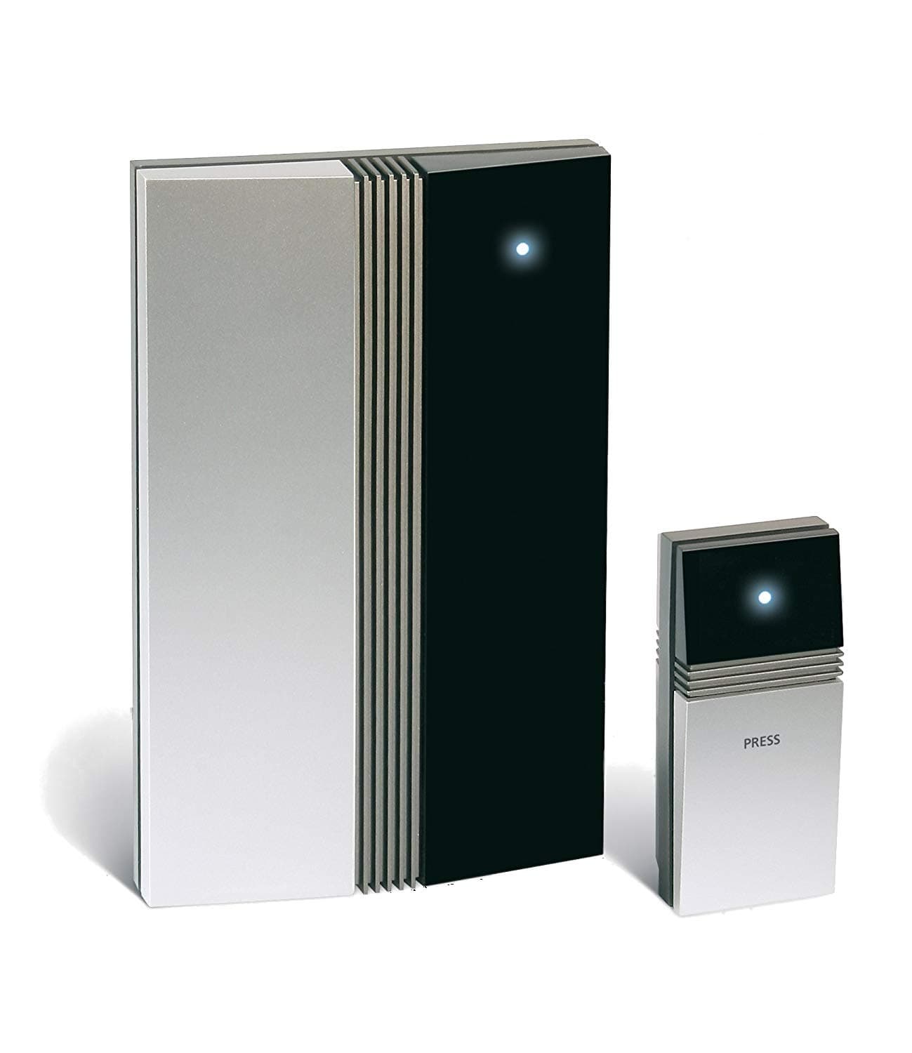 Jacob Jensen Cordless Doorbell with Flashing Push Button Chime, Black/ Silver