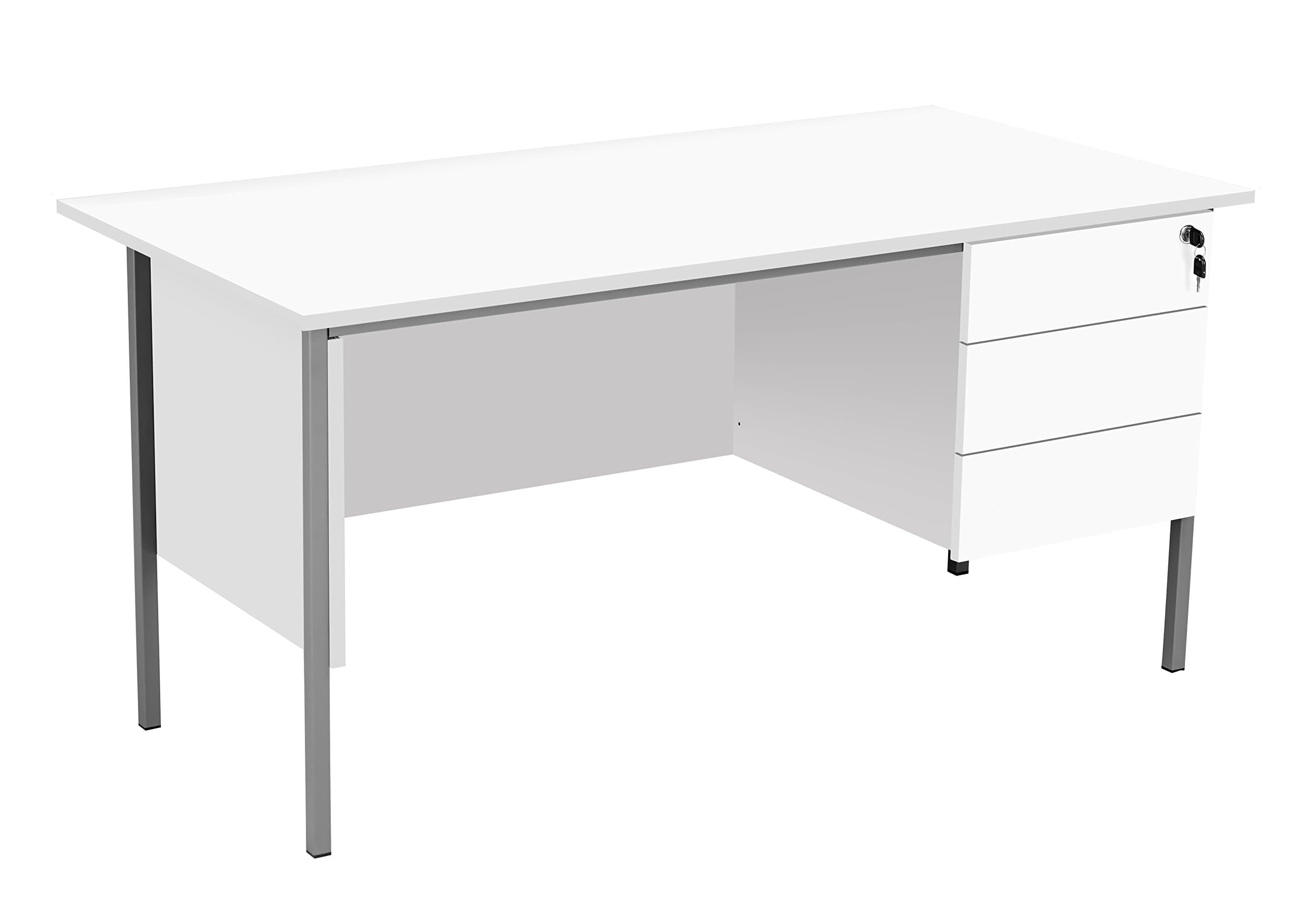 Office Hippo Eco 18 Desk with Three Drawer Pedestal, White, 150 cm x 75 cm