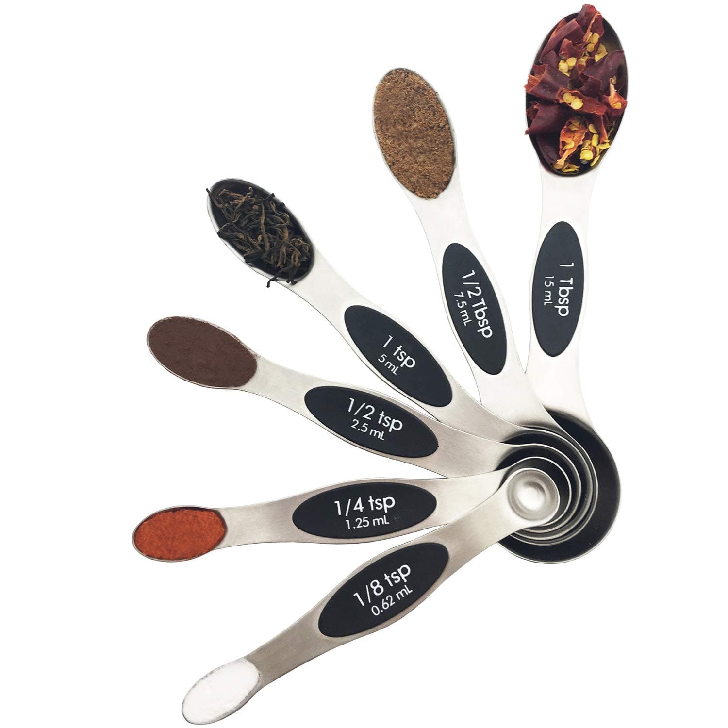 Kingware Home Metal Magnetic Measuring Spoons with Double Sided,18/10 Stainless Steel Measuring Spoons Set for Measuring Dry and Liquid Ingredients For Home Kitchen(6pcs)