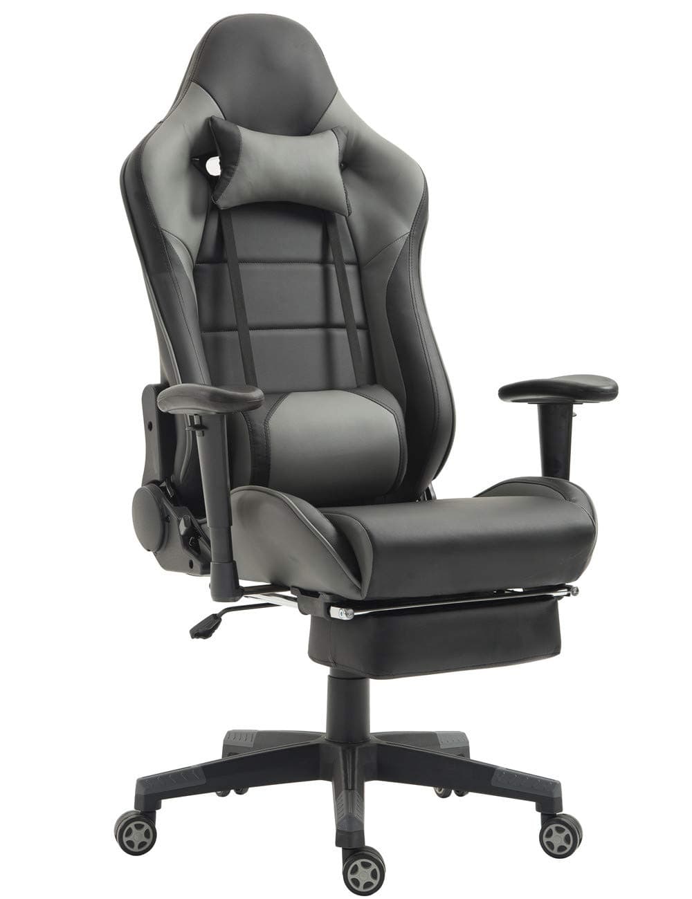 Ergonomic Gaming Chair Racing Office Chair Recliner Computer Chair Leather High-Back E-Sports Chair Height Adjustable Gaming Office Desk Chair with Massage Lumbar Support and Footrest (Grey,footrest)
