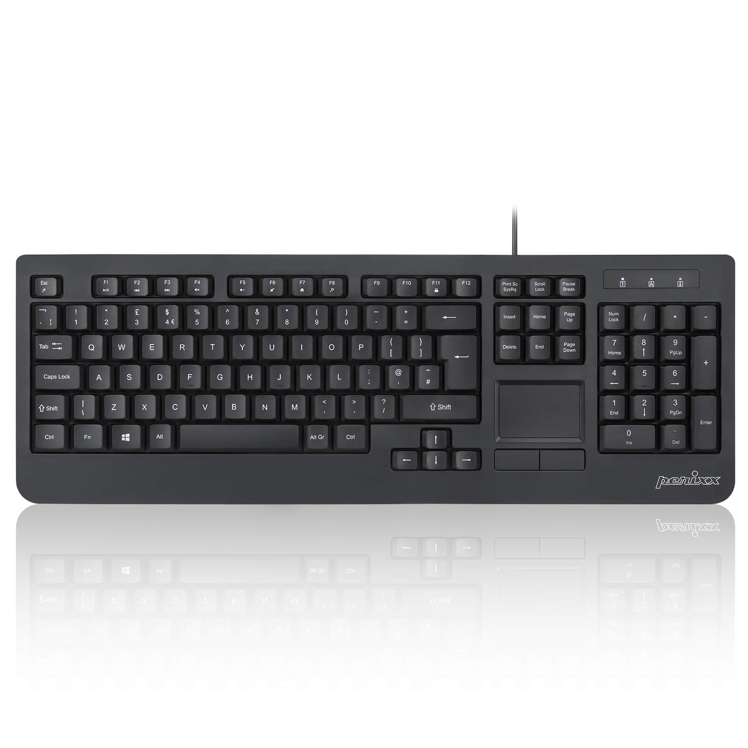 PERIBOARD-513 Wired USB Keyboard with Touchpad and with 10 Hot Keys, Black, UK Layout