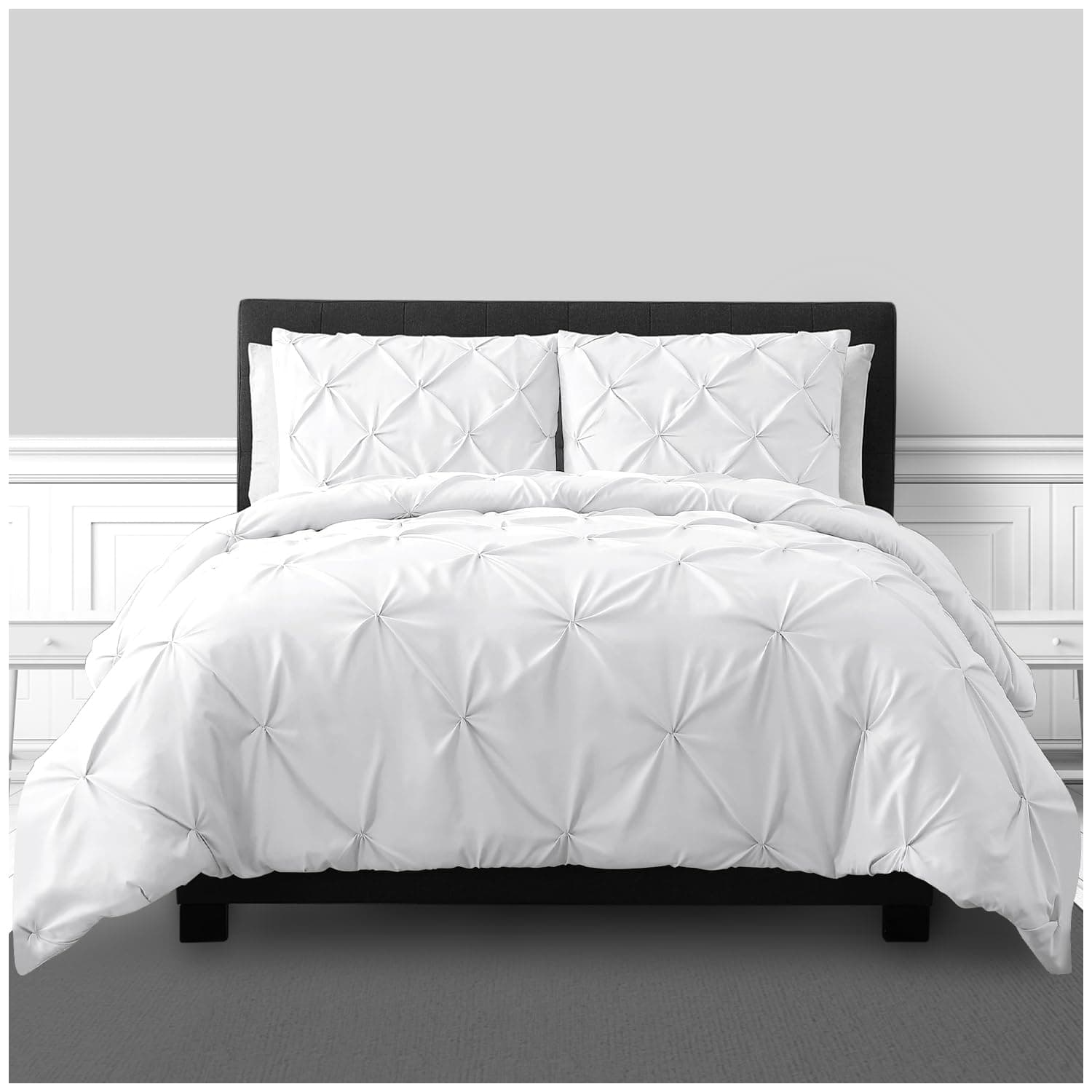 GC GAVENO CAVAILIA Pinch Pleated Double Bedding Set, Diamond Pleat Pintuck Comforter Cover, Soft Polycotton & Breathale Quilt Cover, White