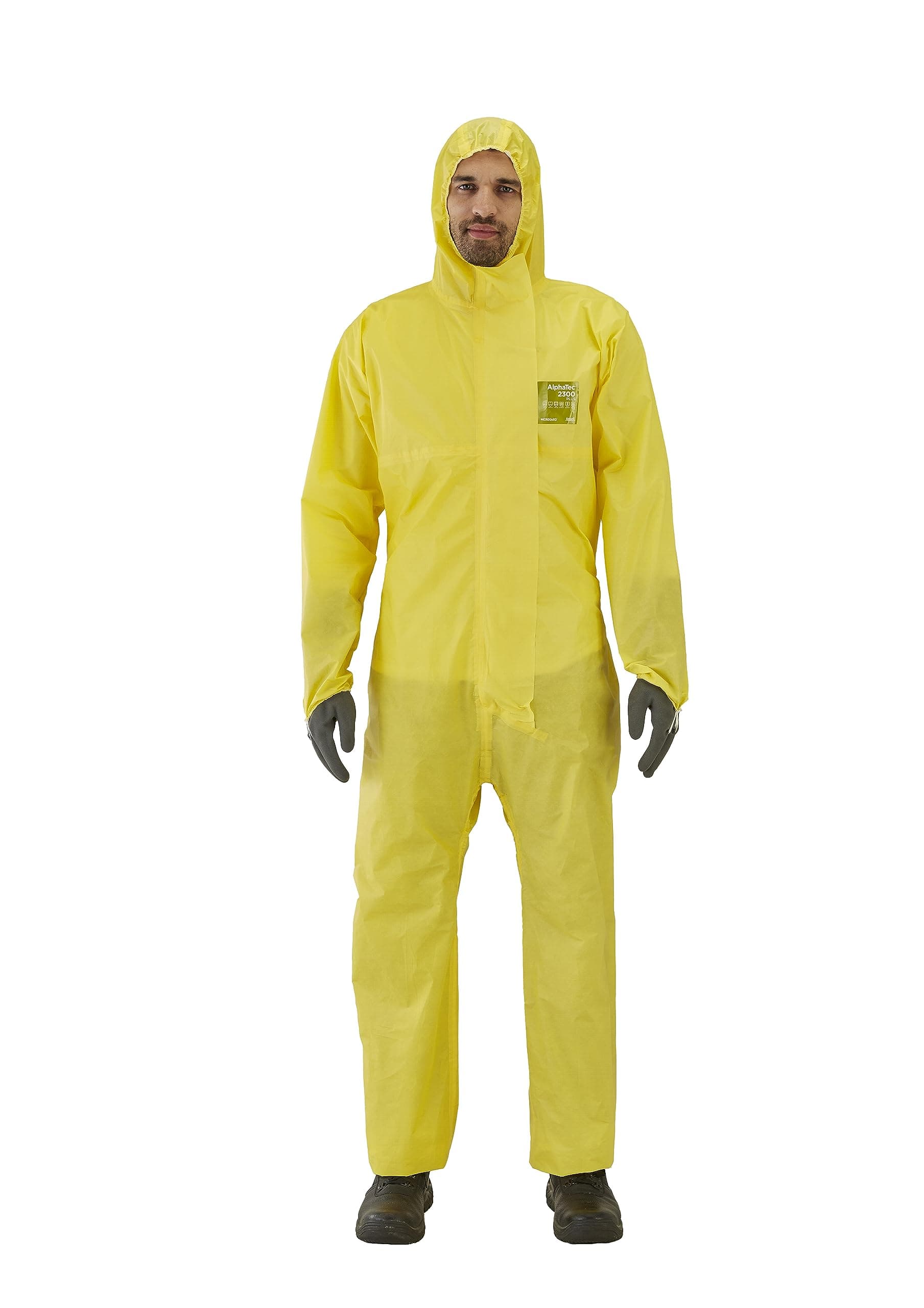 AlphaTec 2300 PLUS Hooded Coverall, Chemical Resistant Body Suit for Industrial, Biohazard and DIY Applications, Yellow, Size M (1 Unit)