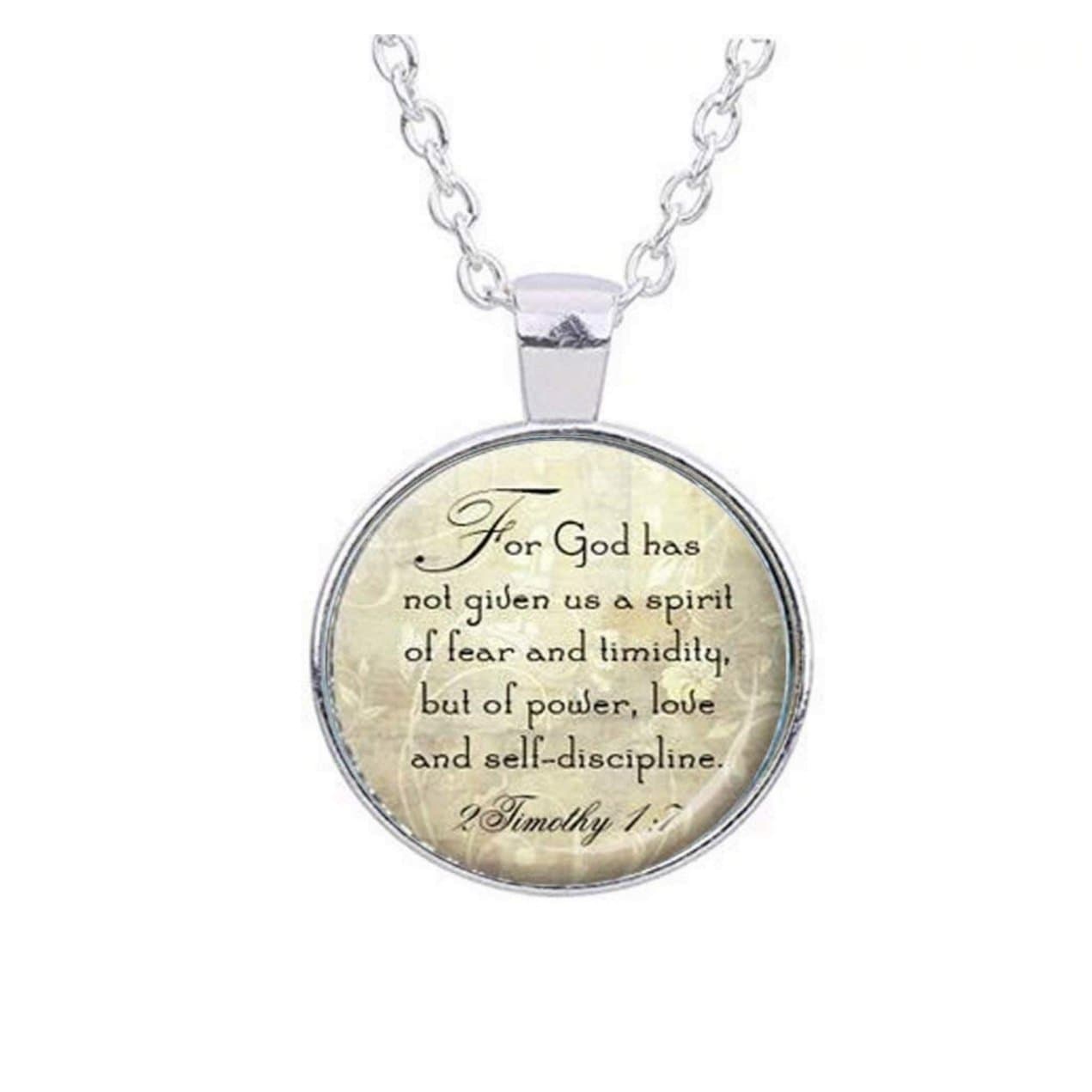 BIBLE QUOTE PENDANT 2Timothy 1:7 Scripture Jewelry Bible Verse Necklace New Testament Quote Bible Jewelry Christian Gift for Christian Cream