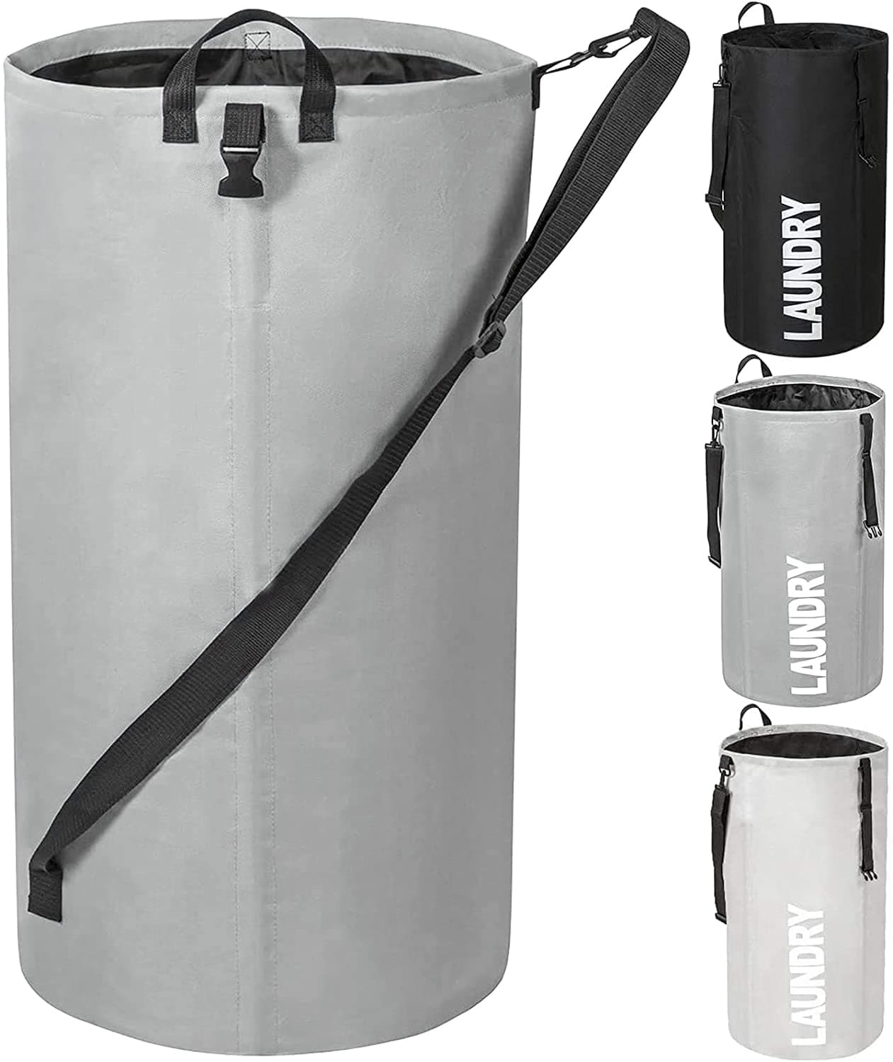 Chrislley 106L Extra Large Laundry Hamper with Drawstring Dorm Room Backpack Laundry Bag Collapsible Laundry Basket for College Students Travel Day Trip(Grey)