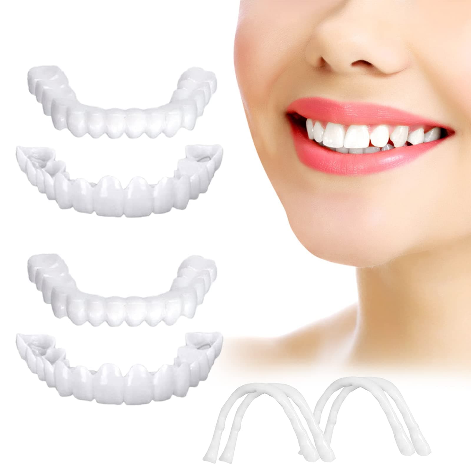 Fake Teeth, 6 PCS Dentures Teeth for Women and Men, Dental Veneers for Temporary Teeth Restoration, Nature and Comfortable to Protect Your Teeth and Regain Confident Smile, Natural Shade 02