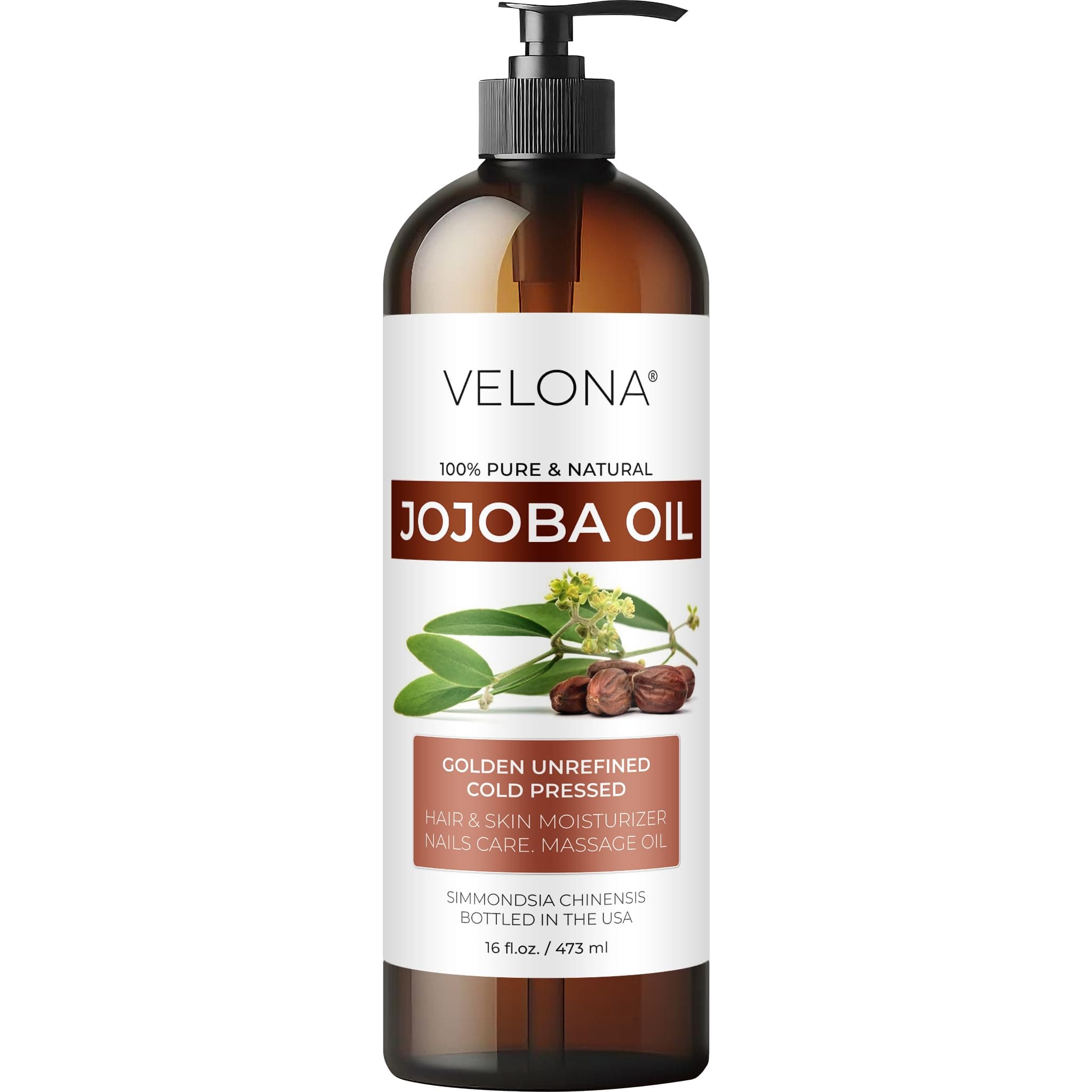Jojoba Oil - 16 fl oz (with Pump) | 100% Pure and Natural | Golden, Unrefined, Cold Pressed, Hexane Free | Moisturizing Face, Hair, Body, Skin Care