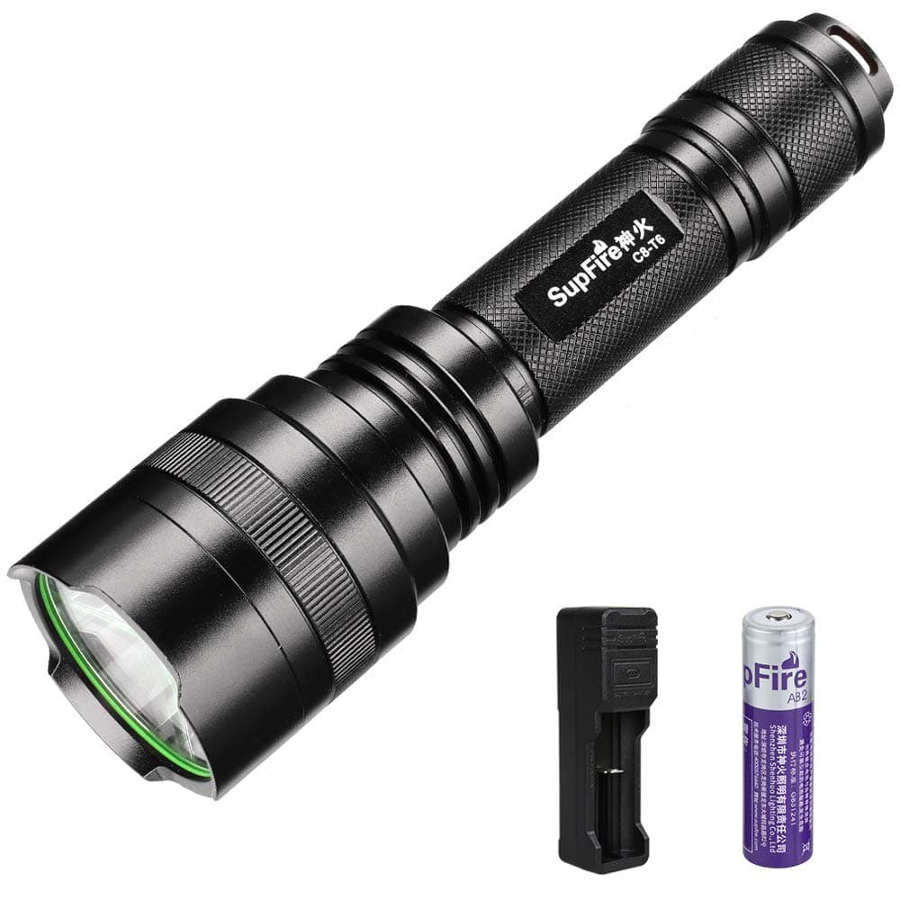 Supfire Tactical Flashlight,Led Flashlight 1000 Lumens Bright Flashlight Waterproof Camping Torch with 18650 Battery and Charger Perfect for Hiking,Dog-Walk,5 Lighting Modes
