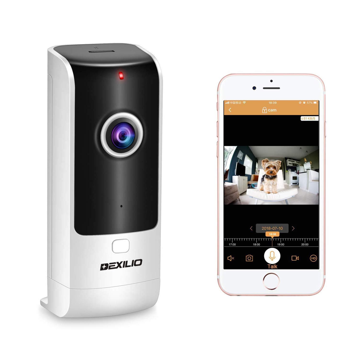 180° Fisheye Wireless Security WiFi Camera, DEXILIO Home Surveillance Indoor IP Camera for Baby/Elder/Pet/Nanny Monitor, Two-Way Audio/Motion Detection/Cloud Storge(with 32GB Card)