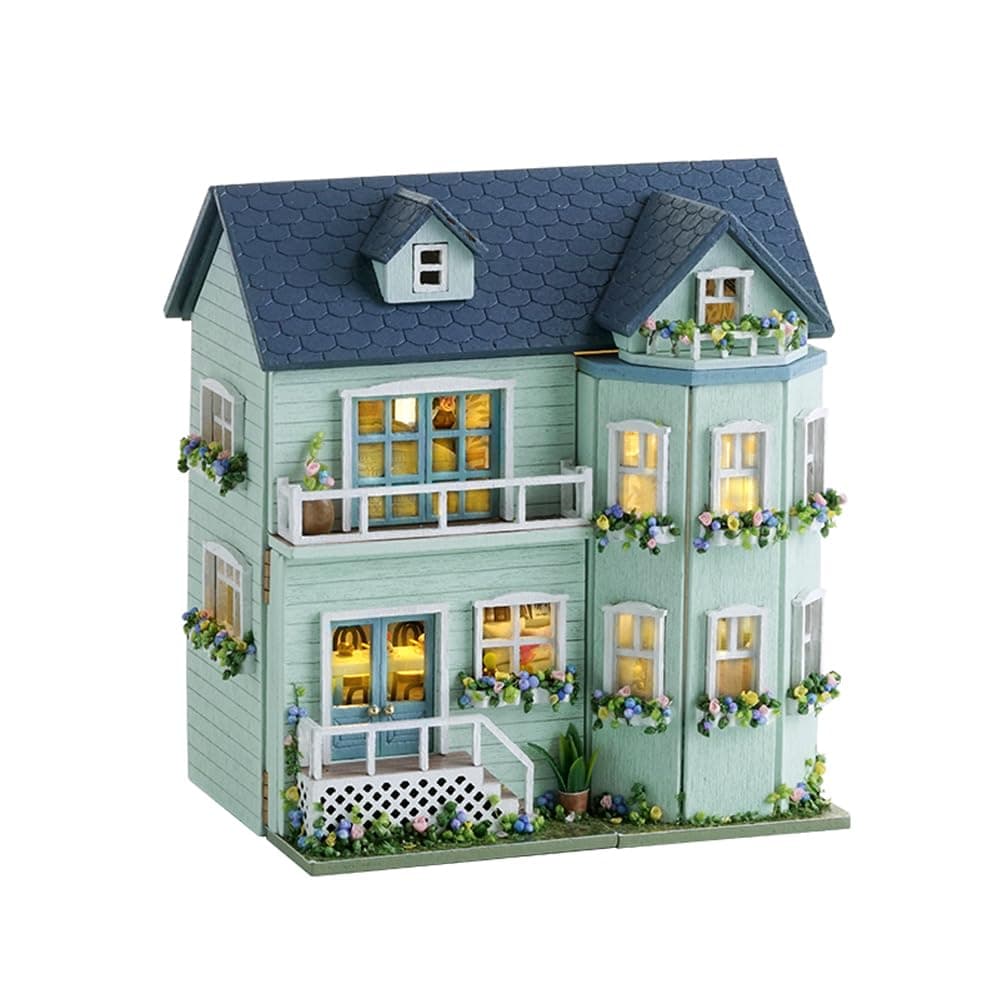 CUTEROOM DIY Miniature House Kit, Wooden Dollhouse Kit Mini House Making Kit with Furnitures, DIY Dollhouse Kit Birthday Gift for Women and Girls (Warm Manor)