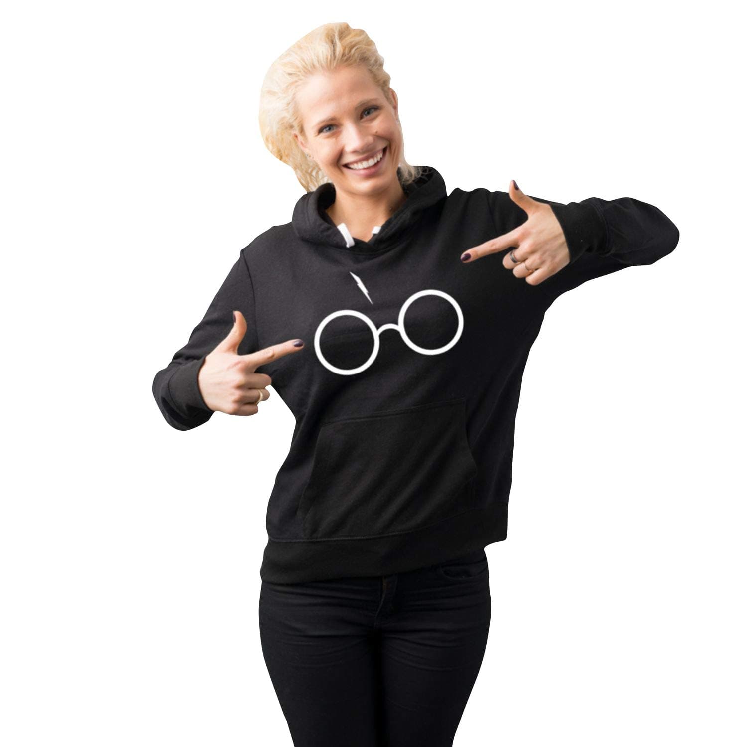 Unisex Harry Potter Glasses and Lightning Bolt Hoodie Hooded Sweater (Black, XL)