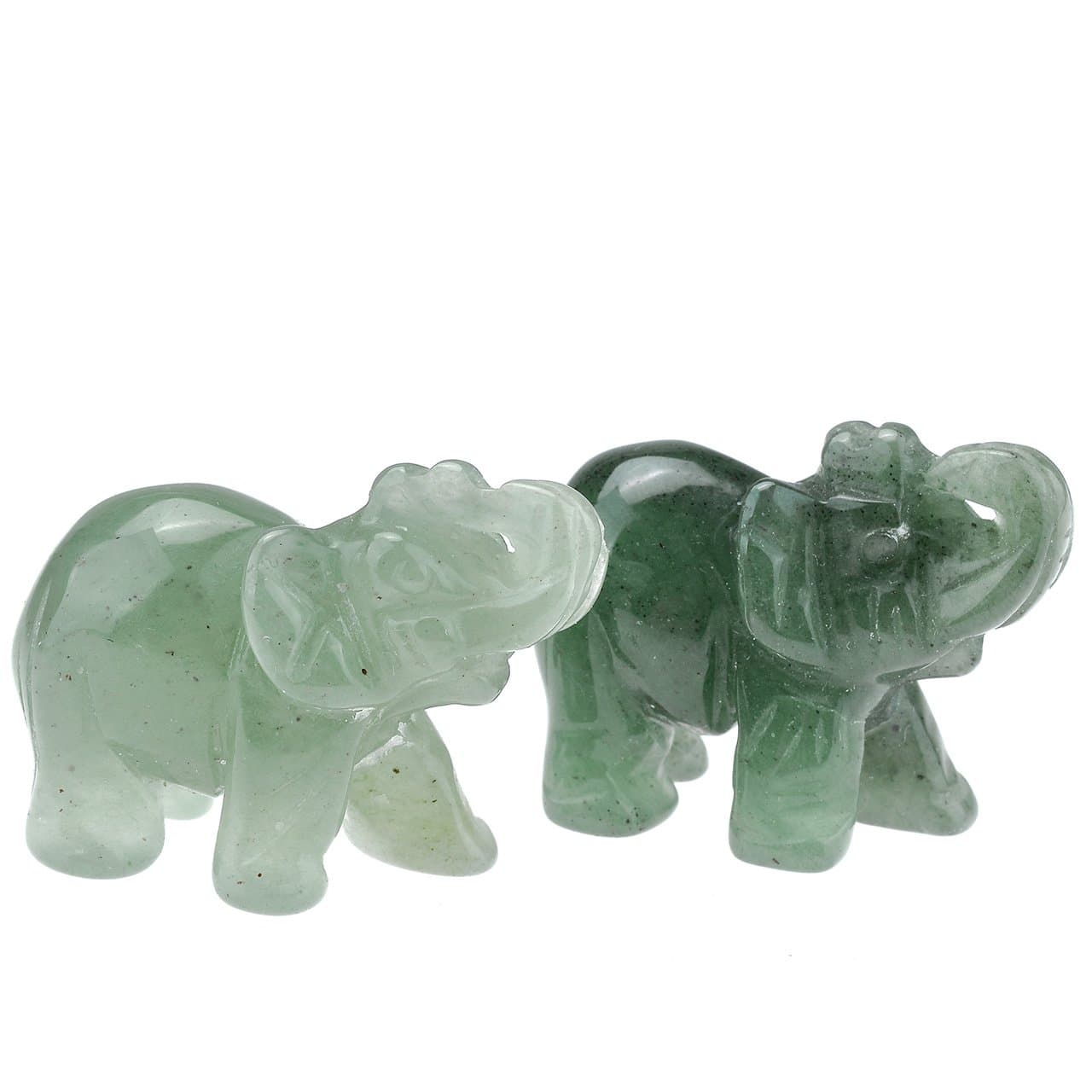 Jovivi 2 Pcs Natural Carved Healing Gemstones Crystal Elephant Figurines Statues 1.5'' Home Room Decor Desk Decoration Christmas Ornaments in Gift Box - Green Aventurine