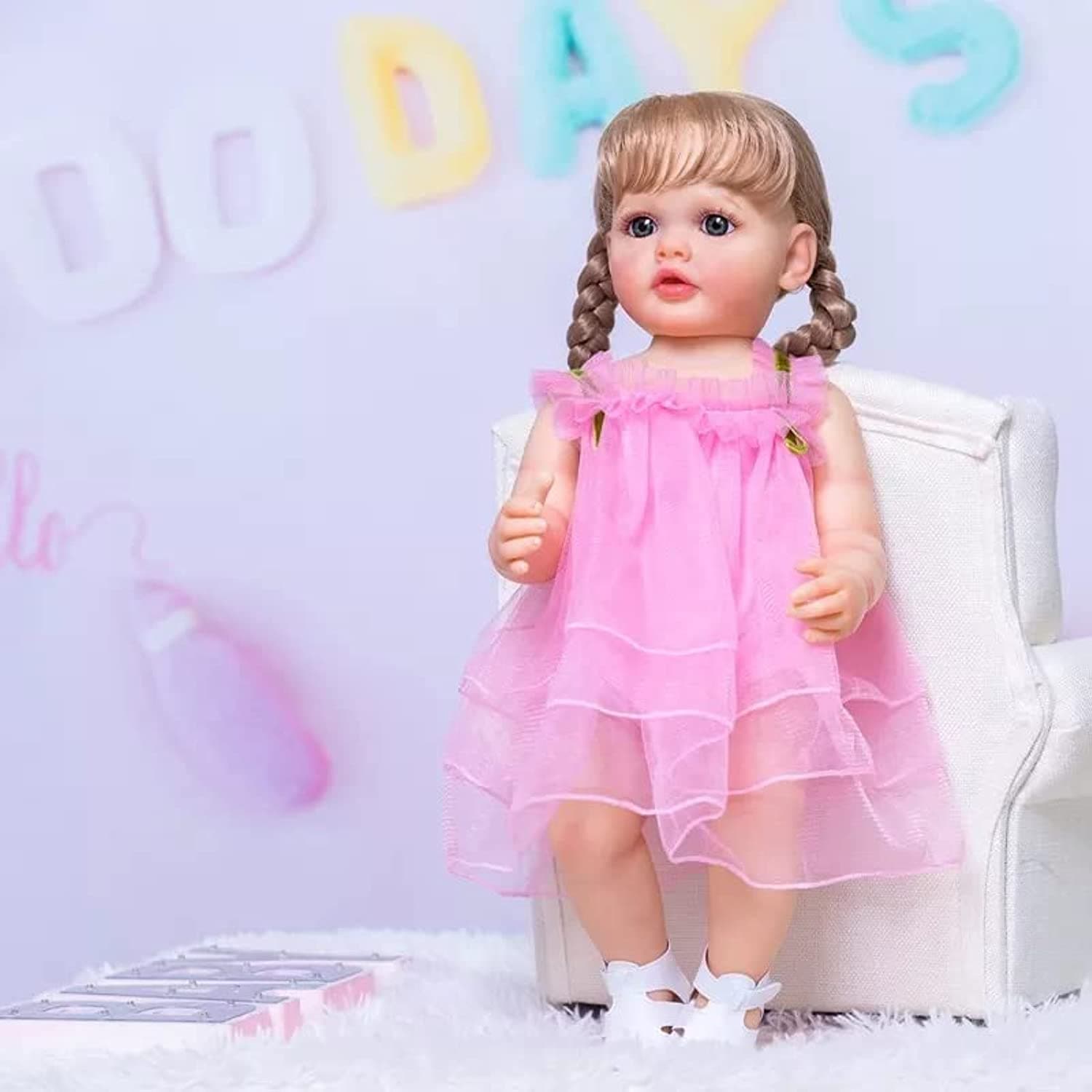 Nano Classic 55CM 22 Inch Reborn Toddler Girl Baby Doll Cotton Body, Head leg and hand Soft Silicone B005