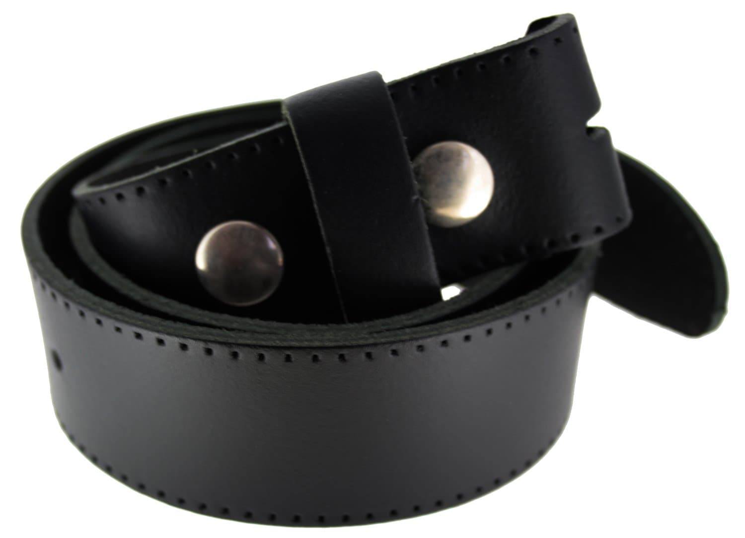Leather Snap Fit Belt for Detachable Buckles (MED - Fits size approx 32" to 35", Black)