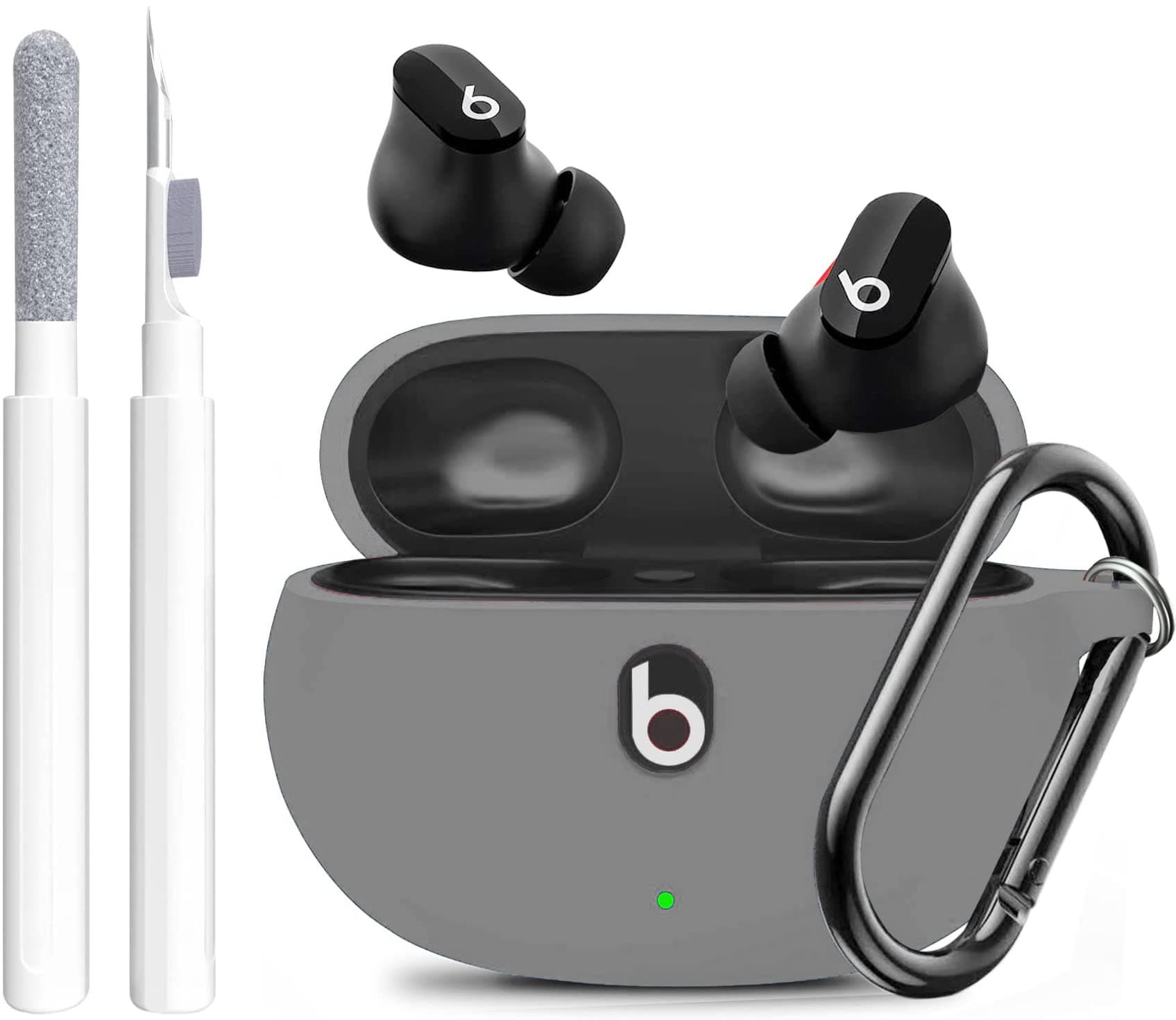 for Beats Studio Buds/Buds + Case with Cleaner kit 2021/2023, Soft Silicone Cover New Beat Studio Buds Plus Protective Skin with Keychain for Beat Studio Buds/Bud Plus Charging Case, Grey