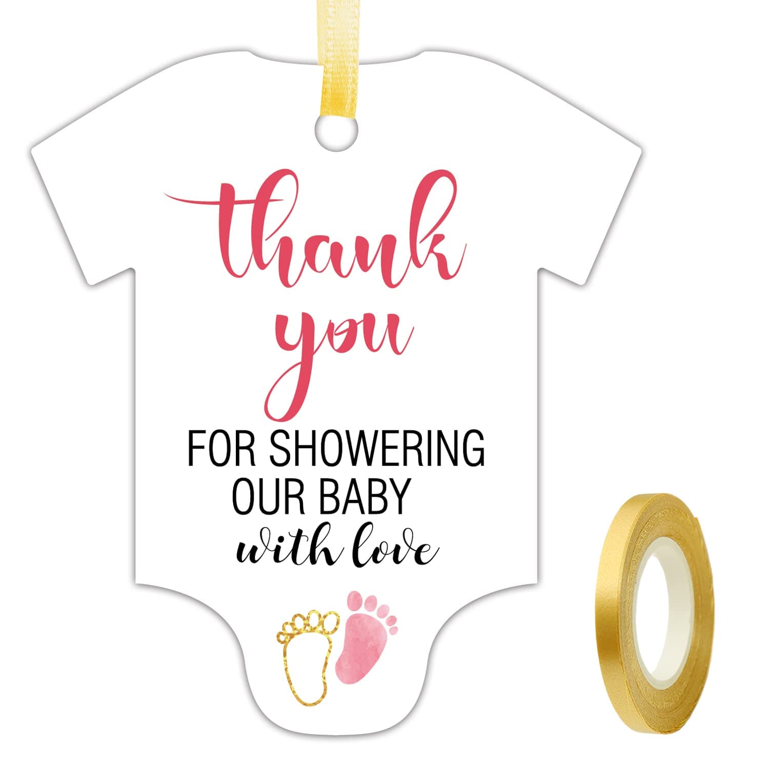 50 PCS Cute Pink Little Feet Thank You Tags - Baby Shower Favor Decorations