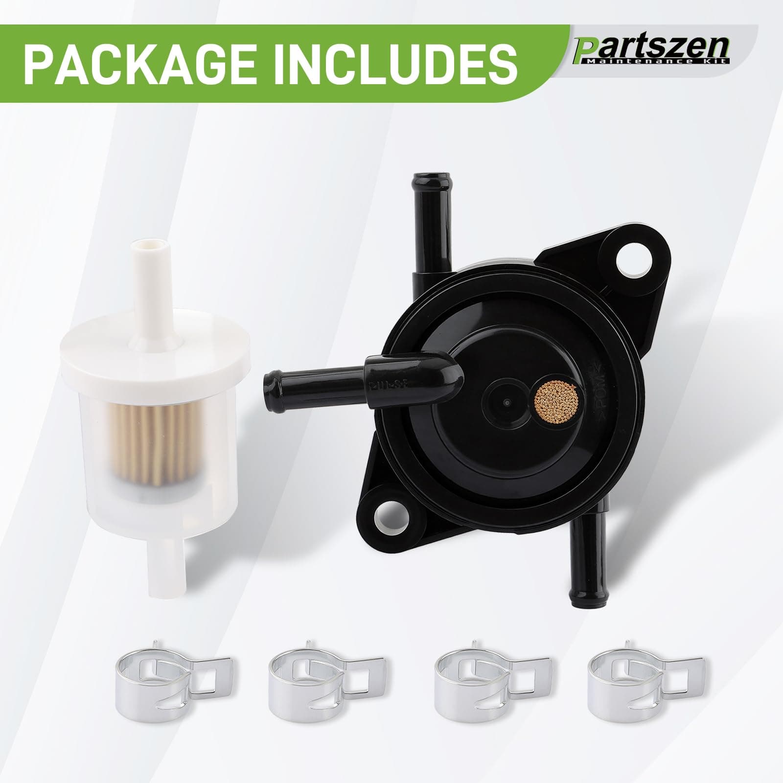 partszen Fuel Pump Fits for Kawasaki 49040-0770 49040-7008 Fits for Kawasaki Series Engines Model FR, FS, FX with Fuel Filter Clamps