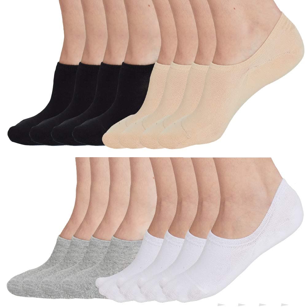 No Show Socks For Women Casual Low Cut Sock Liners With Non Slip Grips Women's Cotton Invisible Socks (US Women's shoe 5-8.5, 8 Pack_4 Colors (2 Pairs Per Each Color))