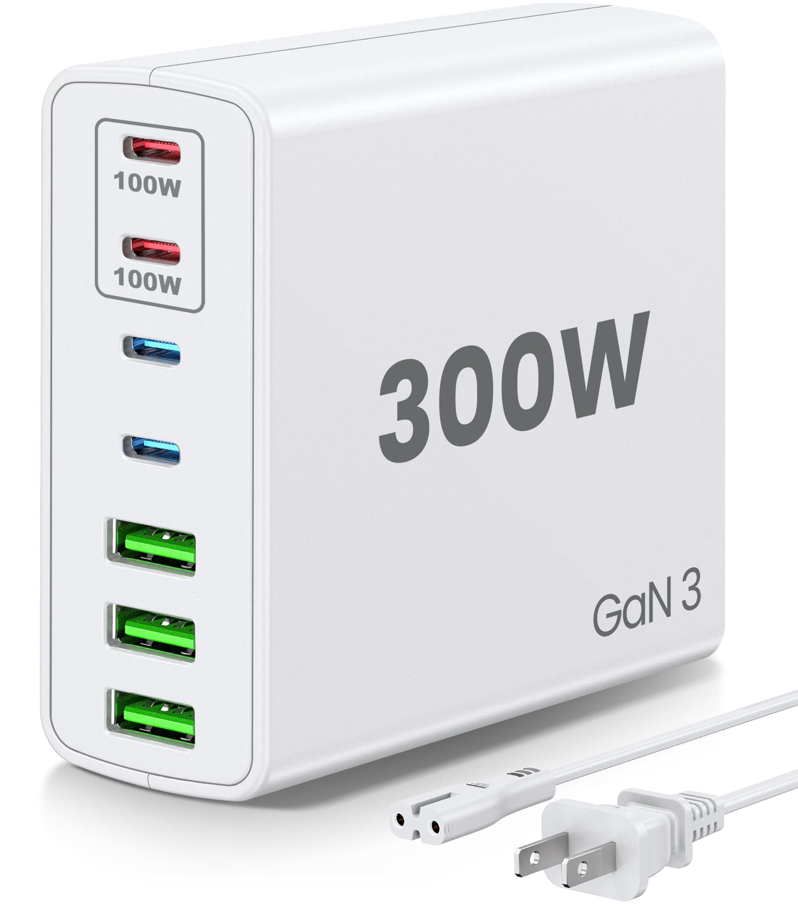 USB C 300W Fast Charging Station – 7-Port Hub with Dual 100W PD Ports for MacBook Pro, Dell, HP, iPad, iPhone, Samsung Galaxy, Android Devices – Universal Power Adapter for Laptops, Tablets, Phones