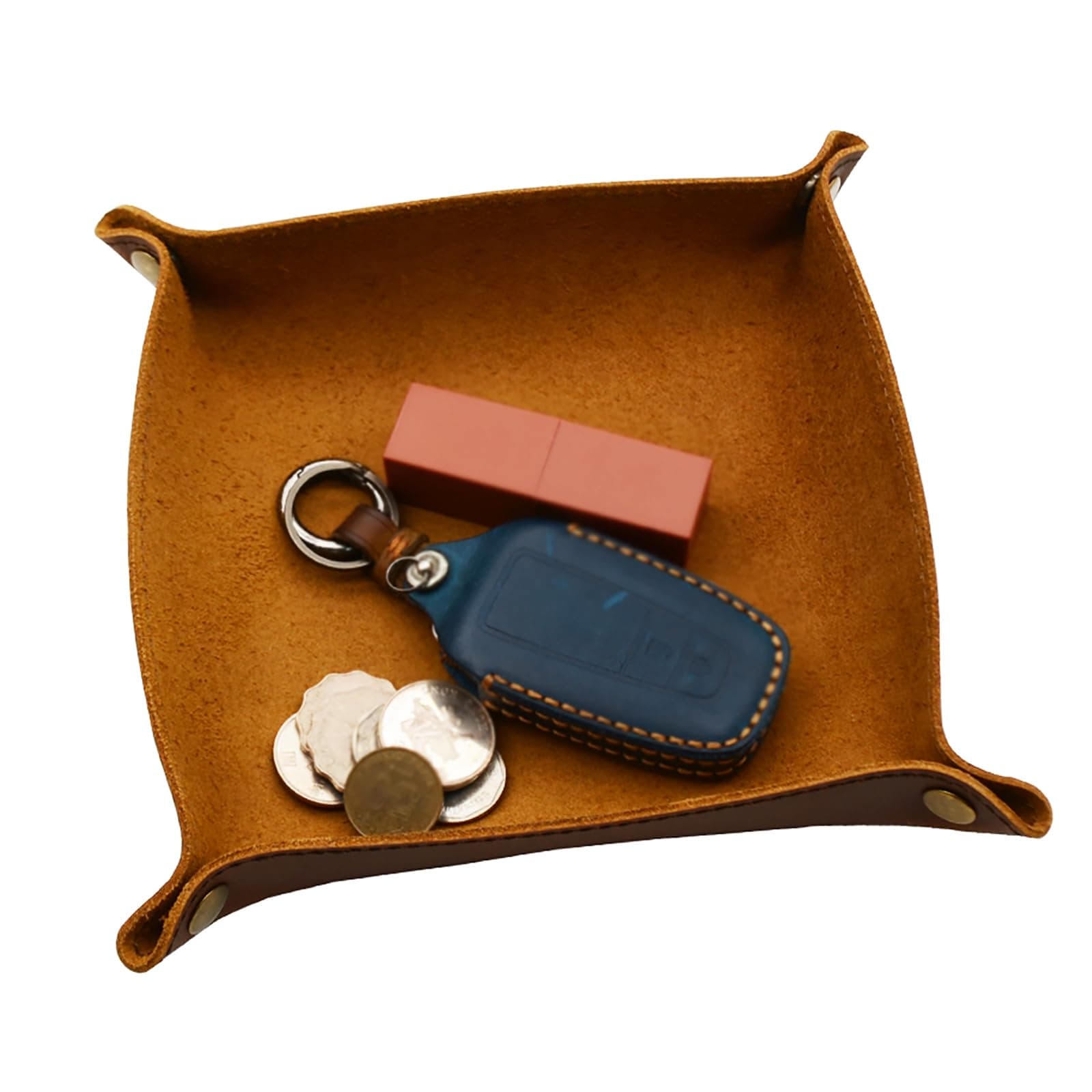 Valet Tray- Genuine Leather Catchall Tray Desktop Storage Organiser- Beside Trinket Vanity Tray for Key, Wallet, Phone, Watches, Candy- Gift for Christmas