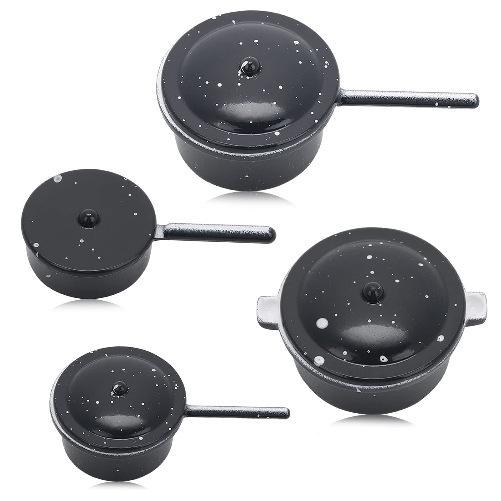 TIESOME Dollhouse Kitchen Cookware Set, 4Pcs Miniature Metal Pots and Pans Dollhouse Decoration Accessories Kitchen Accessories Party Supplies for Dollhouse Decors