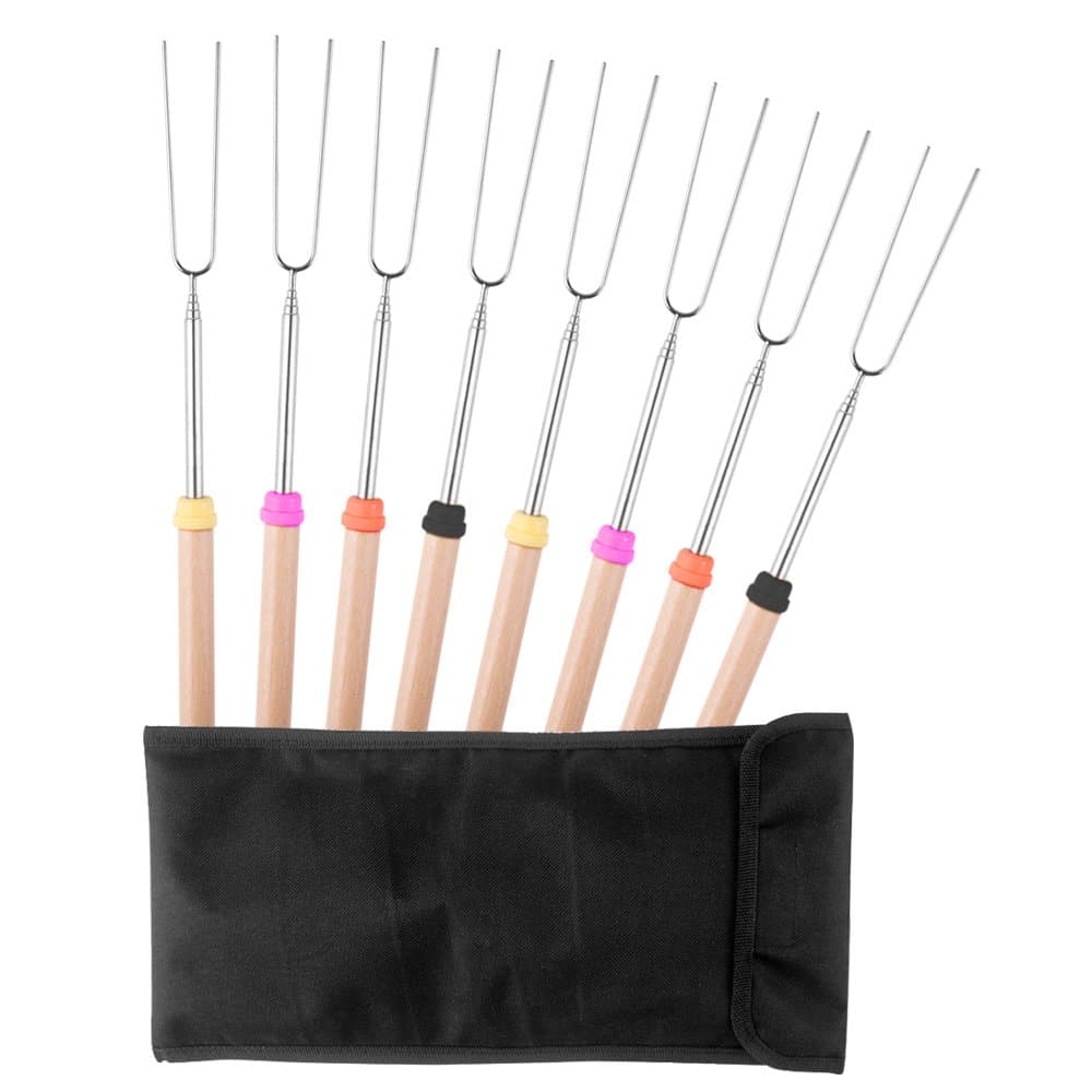 Marshmallow Roasting Sticks,Extendable Smores skewers, 11-32 Inches Fire Pit Accessories, Free Pouch, for Camping, Campfire & Outdoor Cooking Kit.Set of 8 Pcs