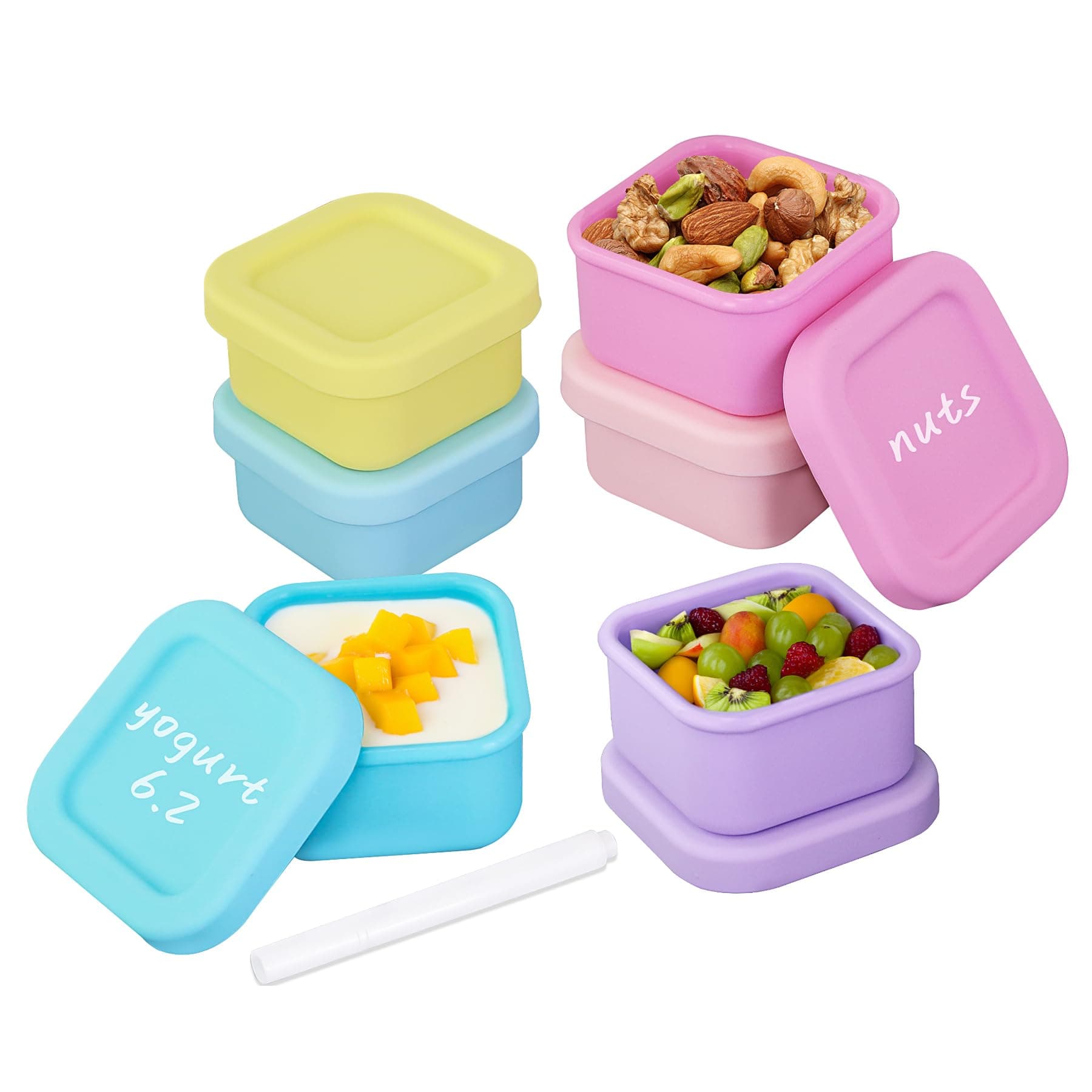 Finorder 6 Pack 3.5 oz Silicone Food Storage Containers Leak Proof Food Snack Storage Cubes,Reusable Small Containers with Lids Freezer Dishwasher Safe Lunch Box for Picnic, Gym, Work
